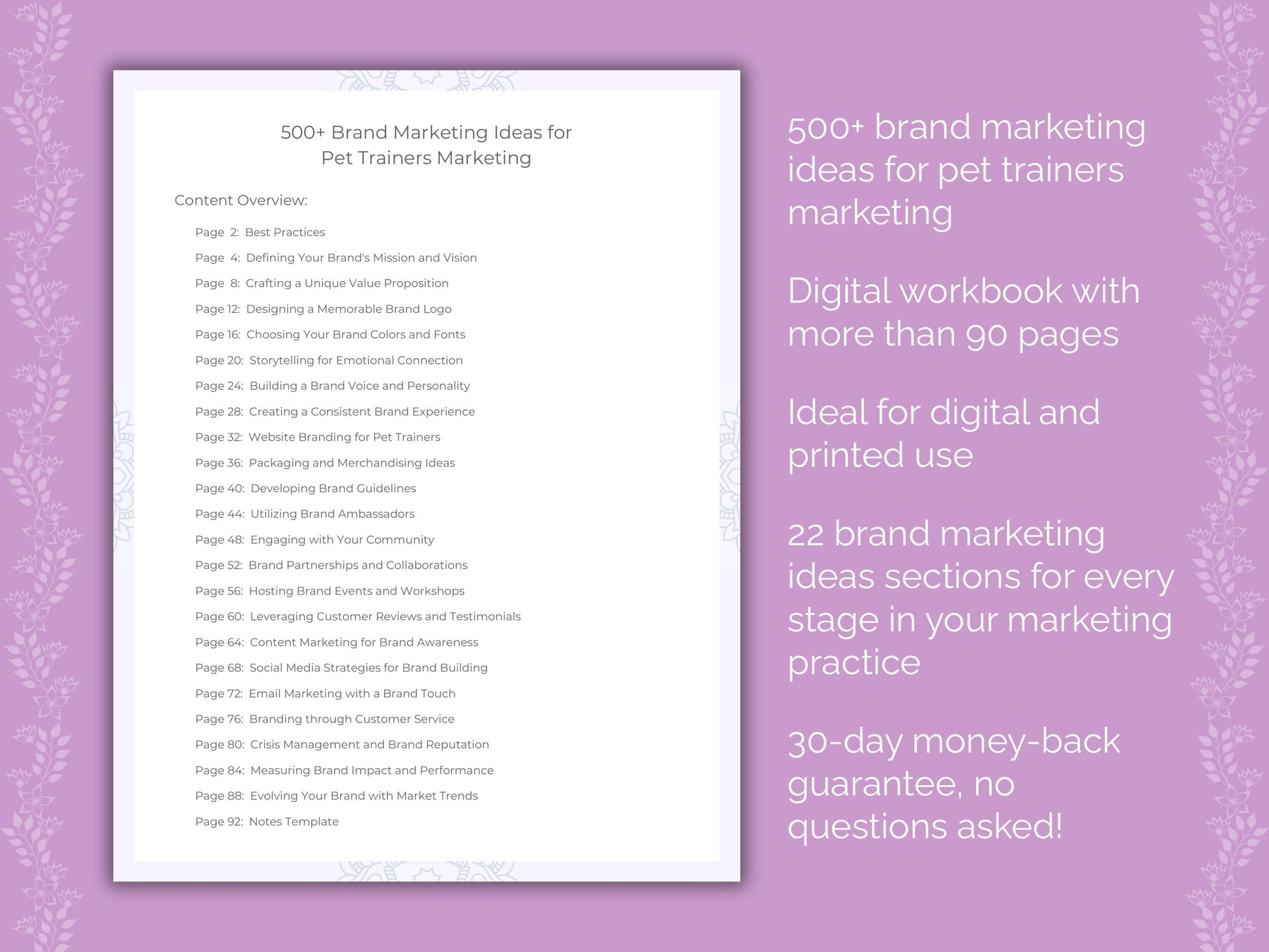 Pet Trainers Marketing Worksheets