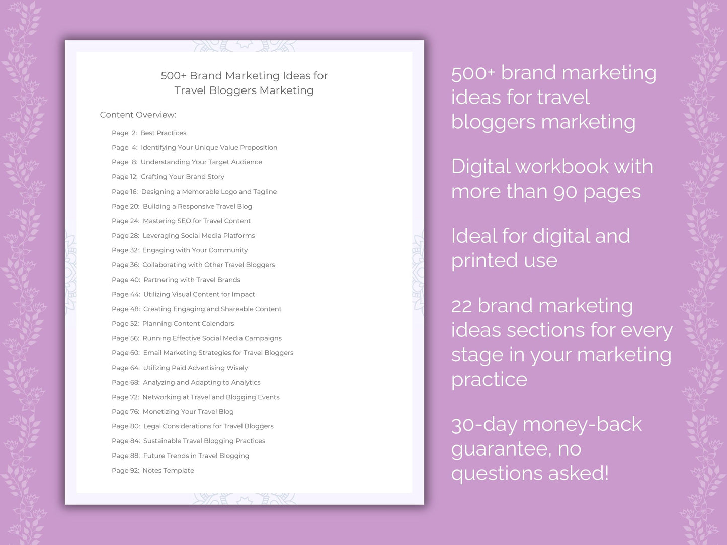 Travel Bloggers Marketing Worksheets