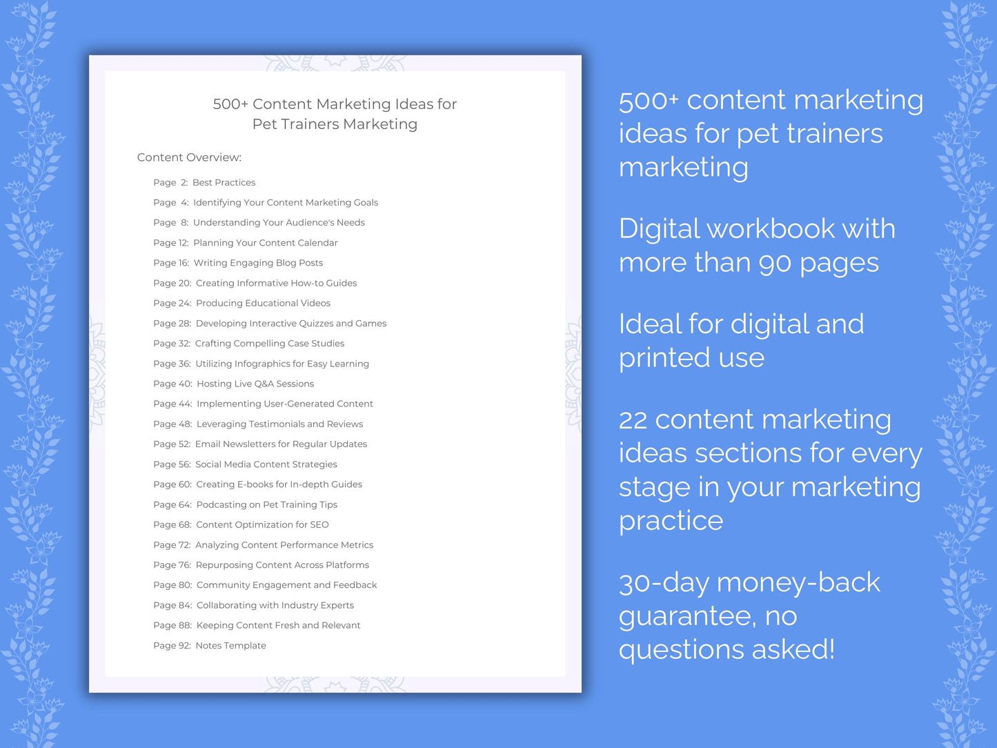 Pet Trainers Marketing Worksheets