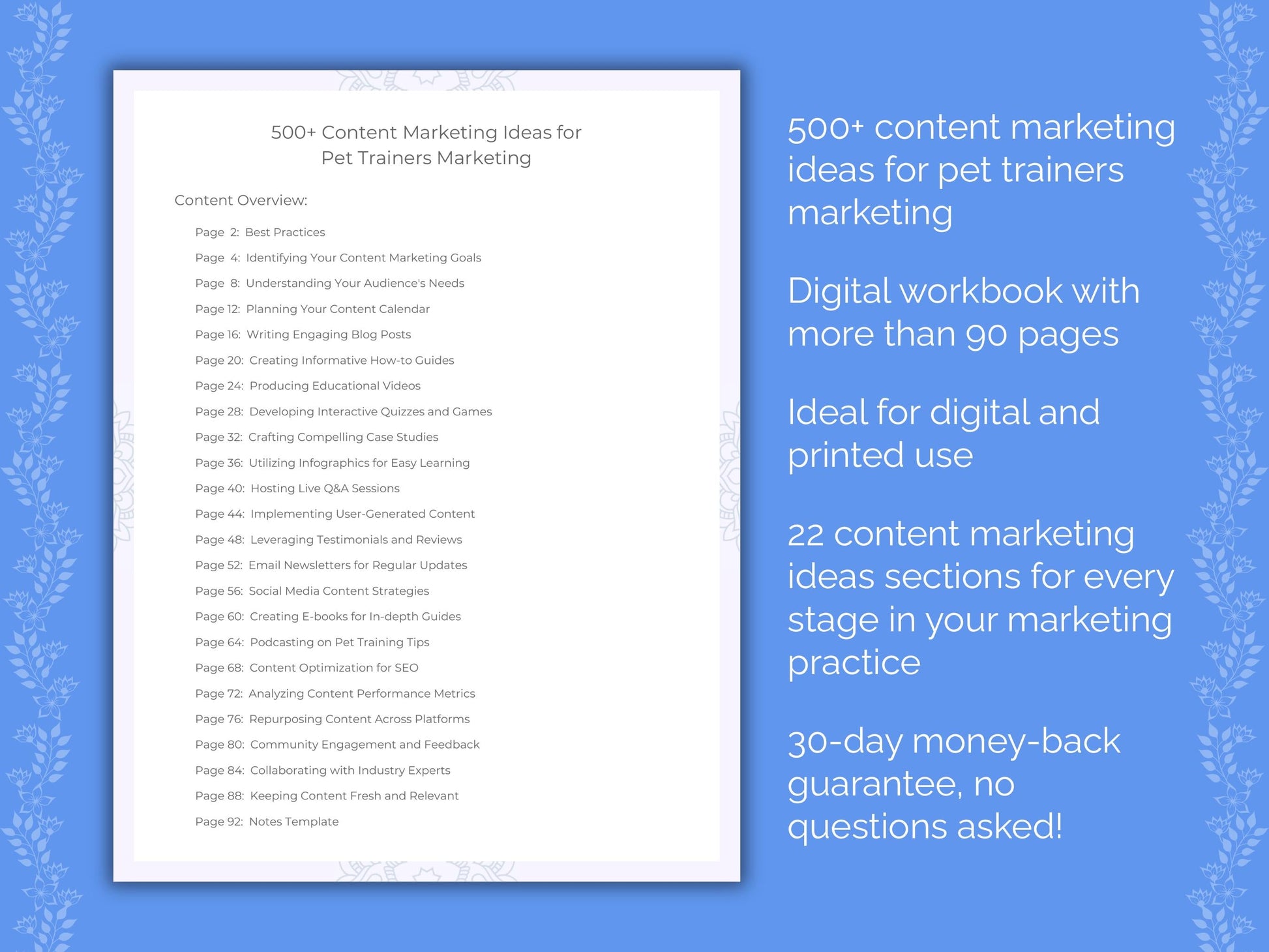 Pet Trainers Marketing Worksheets