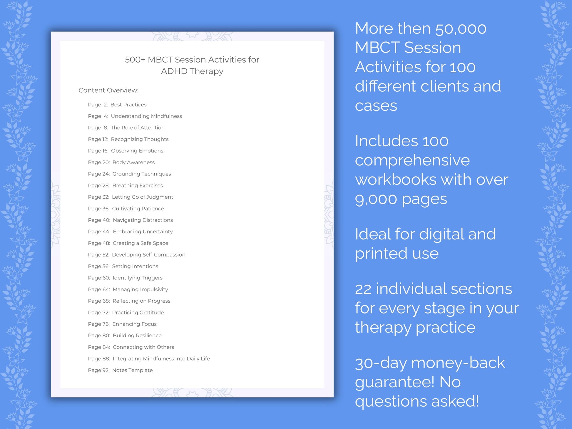 Mindfulness-Based Cognitive Therapy (MBCT) Session Activities Counseling Templates