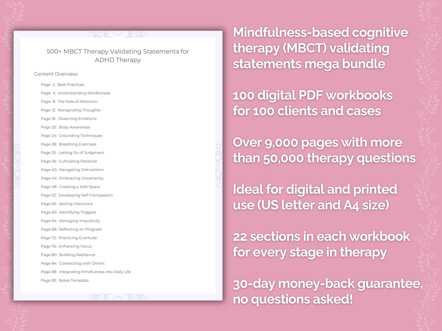 Mindfulness-Based Cognitive Therapy (MBCT) Validating Statements Counseling Templates