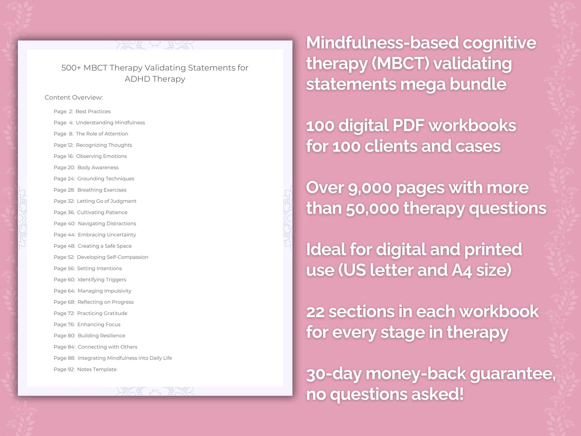 Mindfulness-Based Cognitive Therapy (MBCT) Validating Statements Counseling Templates