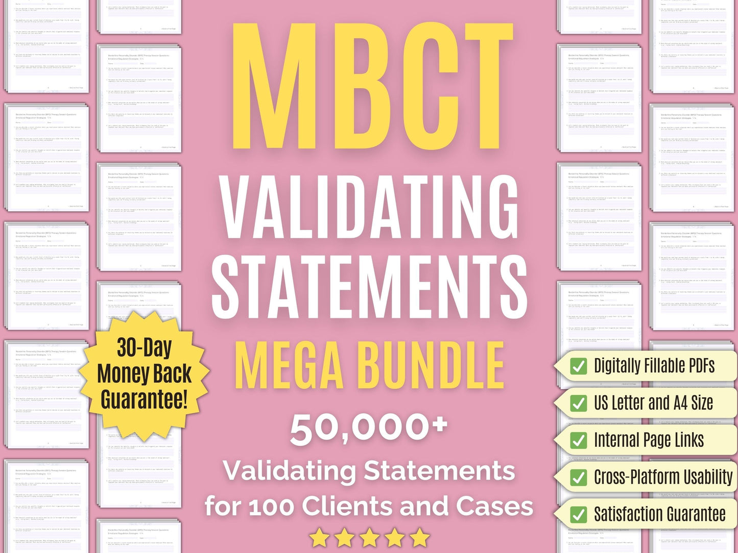 Mindfulness-Based Cognitive Therapy (MBCT) Validating Statements Psychology Workbooks