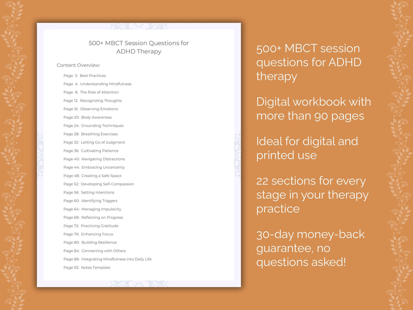 ADHD Mindfulness-Based Cognitive Therapy (MBCT) Therapist Worksheets