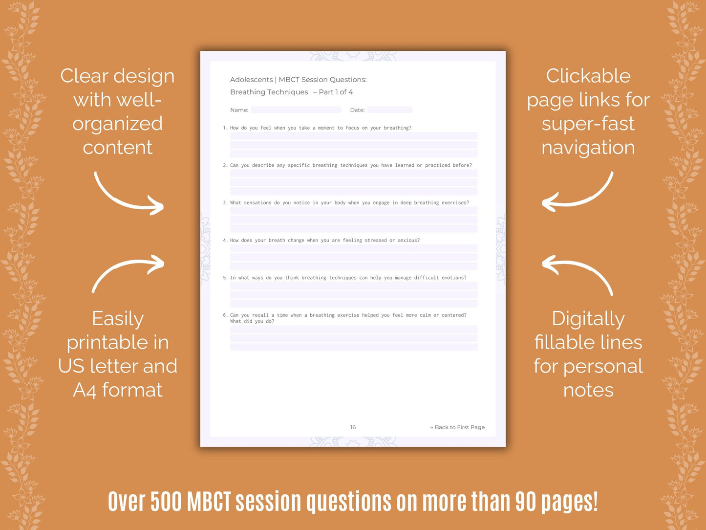 Adolescents Mindfulness-Based Cognitive Therapy (MBCT) Counseling Templates