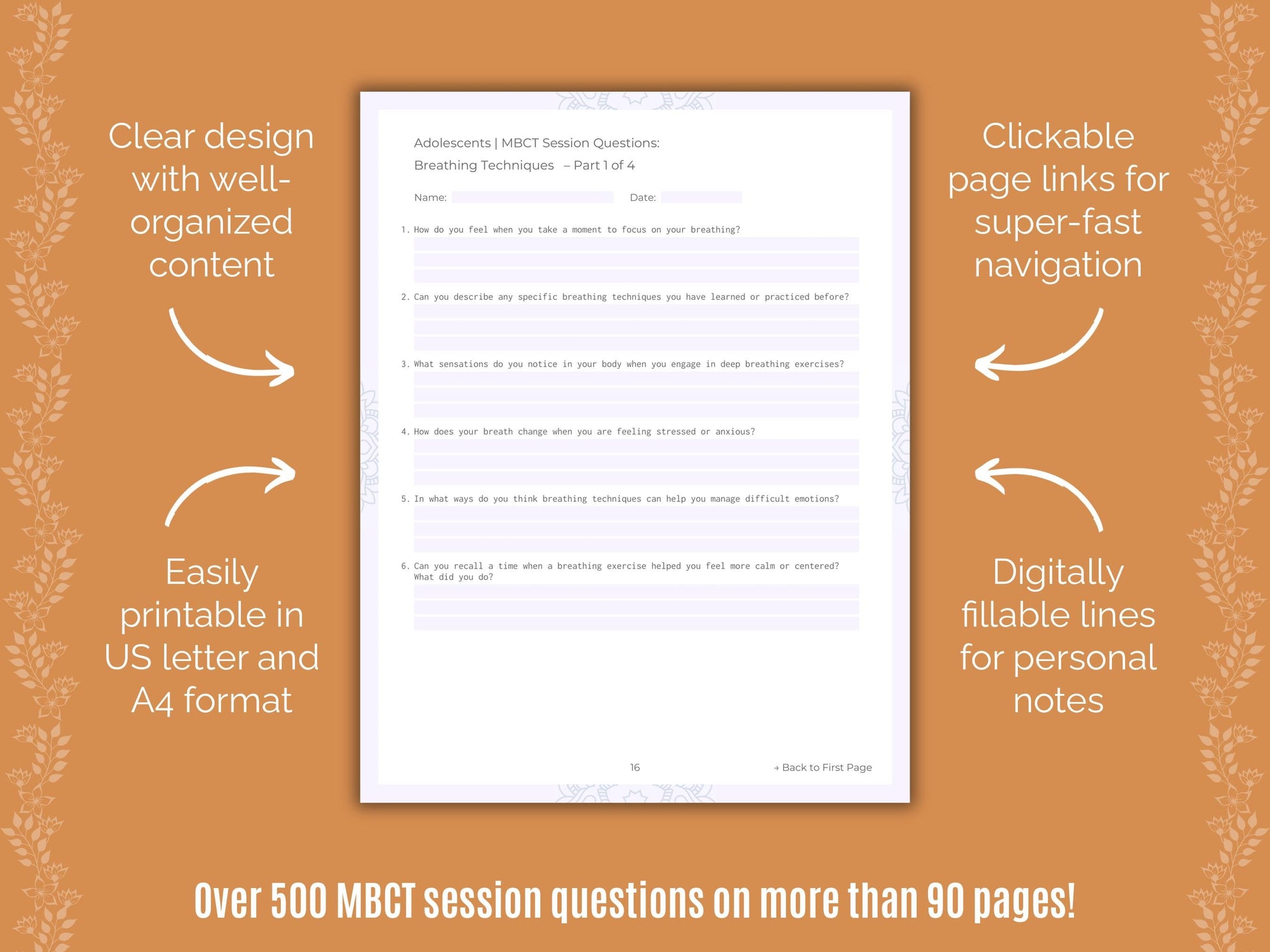 Adolescents Mindfulness-Based Cognitive Therapy (MBCT) Counseling Templates