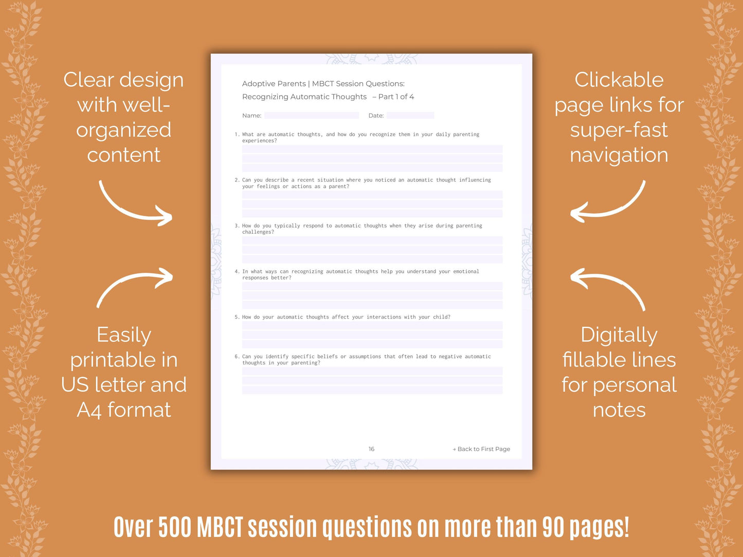 Adoptive Parents Mindfulness-Based Cognitive Therapy (MBCT) Counseling Templates