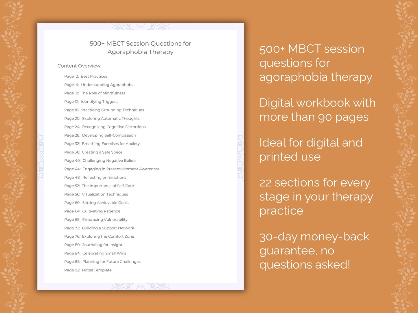 Agoraphobia Mindfulness-Based Cognitive Therapy (MBCT) Therapist Worksheets