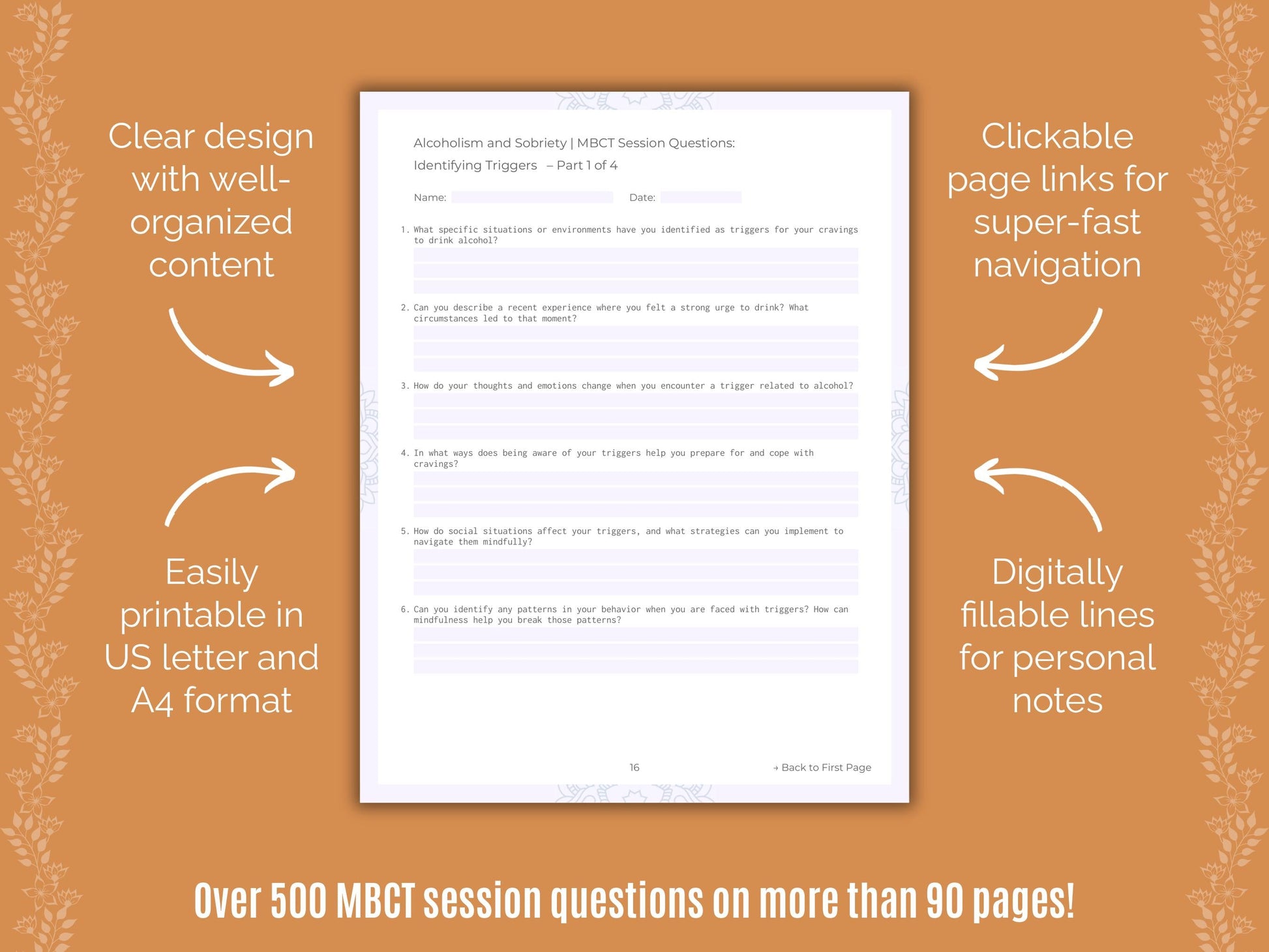 Alcoholism and Sobriety Mindfulness-Based Cognitive Therapy (MBCT) Counseling Templates