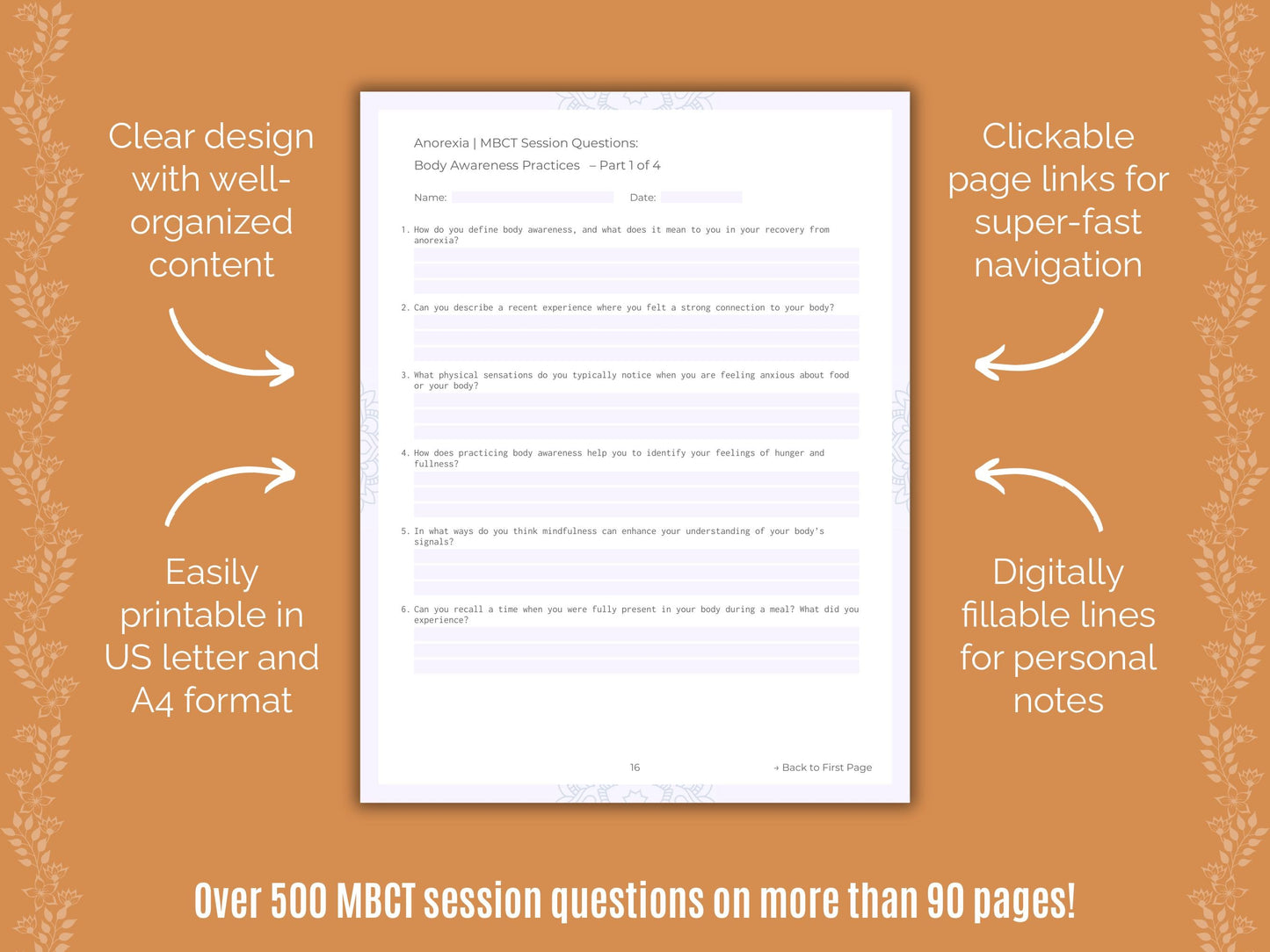 Anorexia Mindfulness-Based Cognitive Therapy (MBCT) Counseling Templates