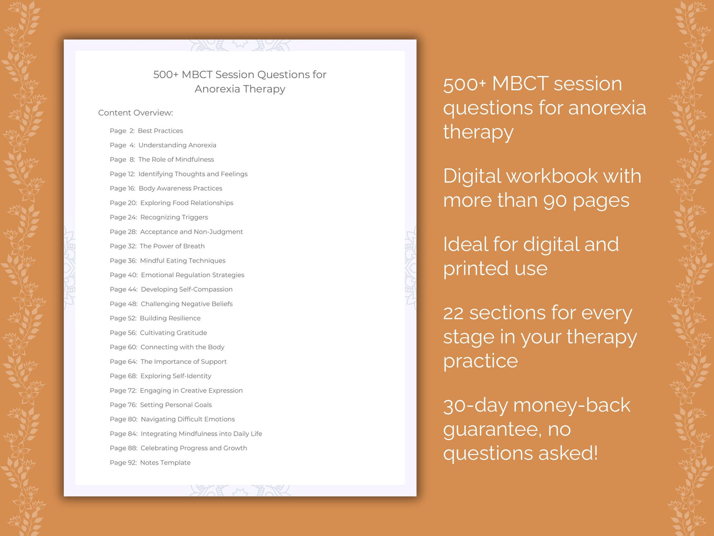 Anorexia Mindfulness-Based Cognitive Therapy (MBCT) Therapist Worksheets