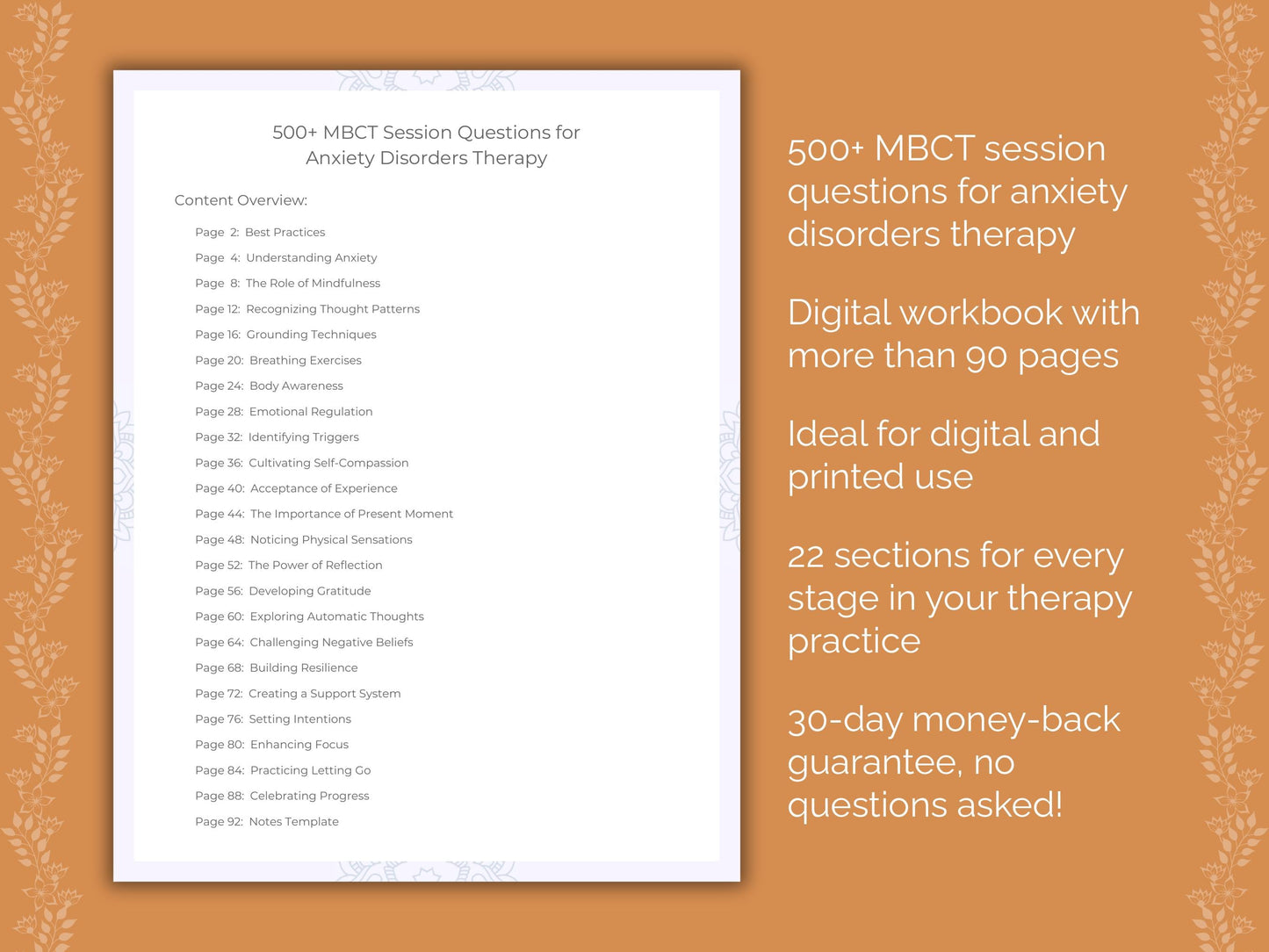 Anxiety Disorders Mindfulness-Based Cognitive Therapy (MBCT) Therapist Worksheets