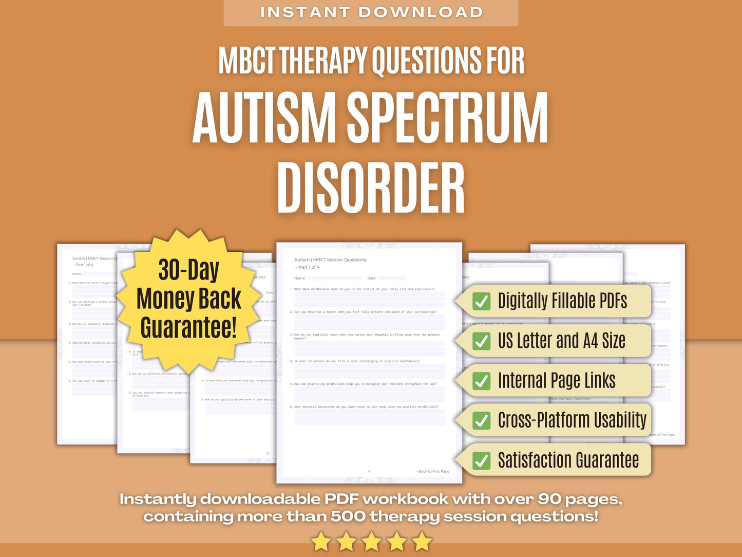 Autism Spectrum Disorder Mindfulness-Based Cognitive Therapy (MBCT) Psychology Workbooks