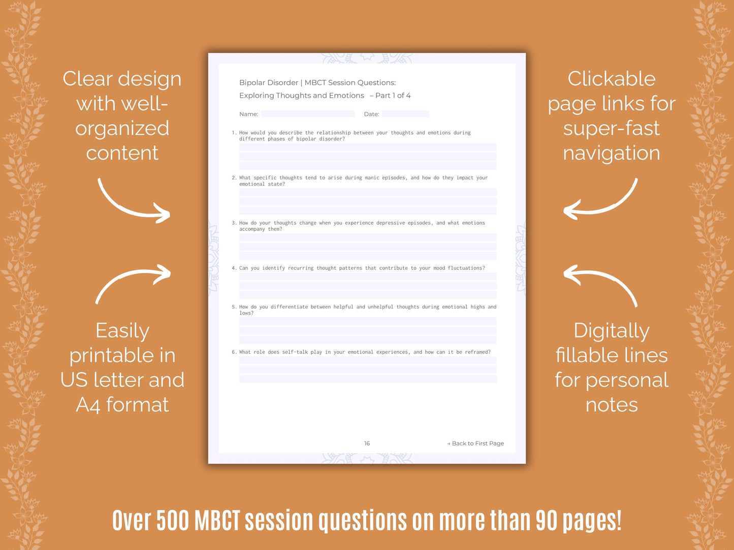 Bipolar Disorder Mindfulness-Based Cognitive Therapy (MBCT) Counseling Templates