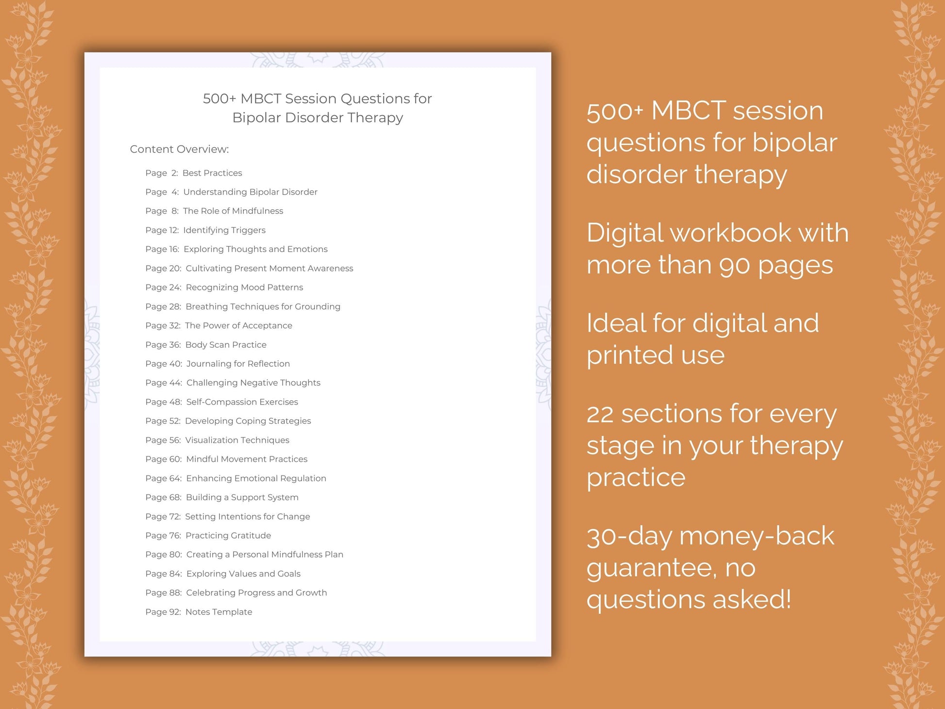 Bipolar Disorder Mindfulness-Based Cognitive Therapy (MBCT) Therapist Worksheets