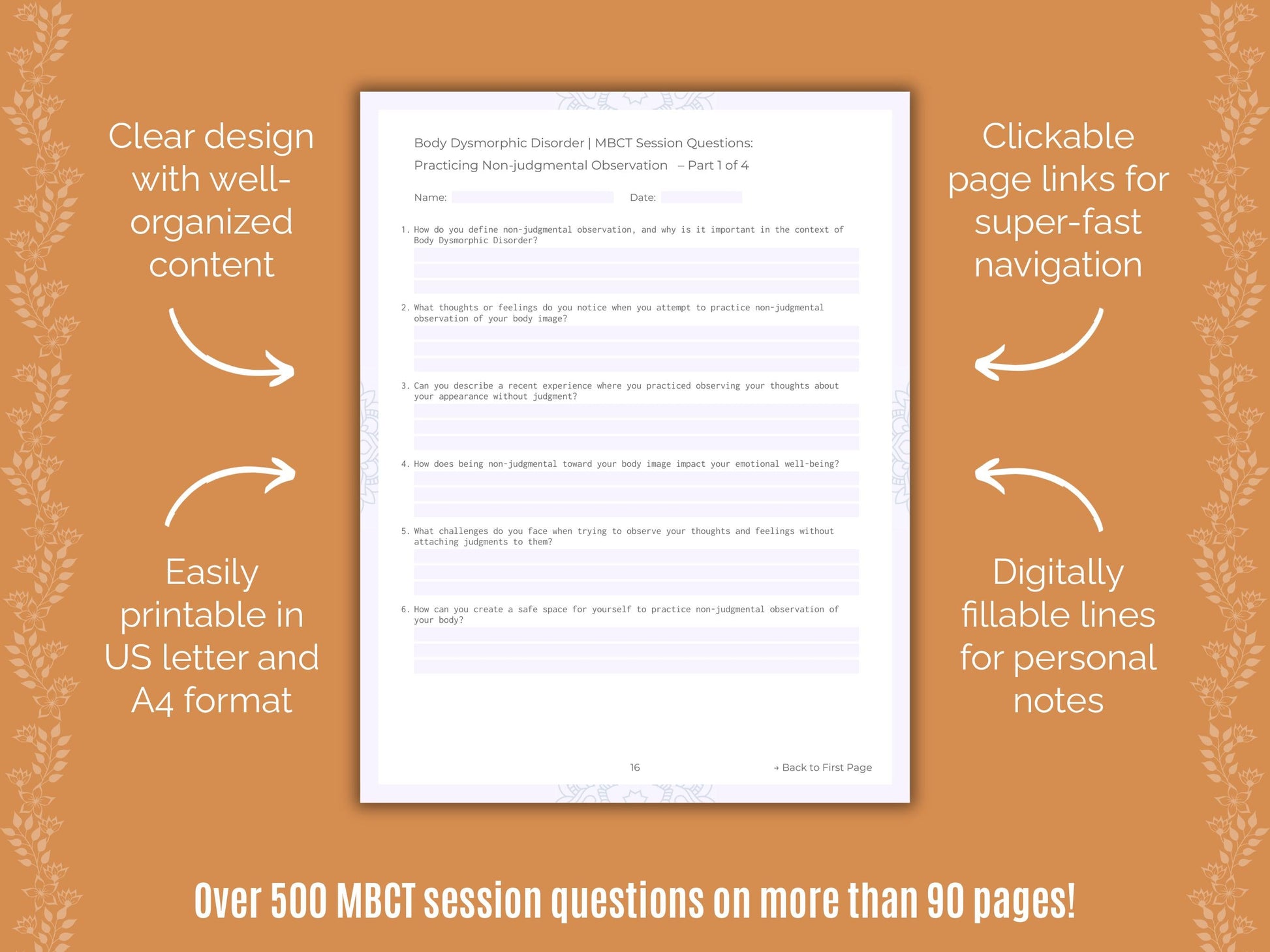 Body Dysmorphic Disorder (BDD) Mindfulness-Based Cognitive Therapy (MBCT) Counseling Templates