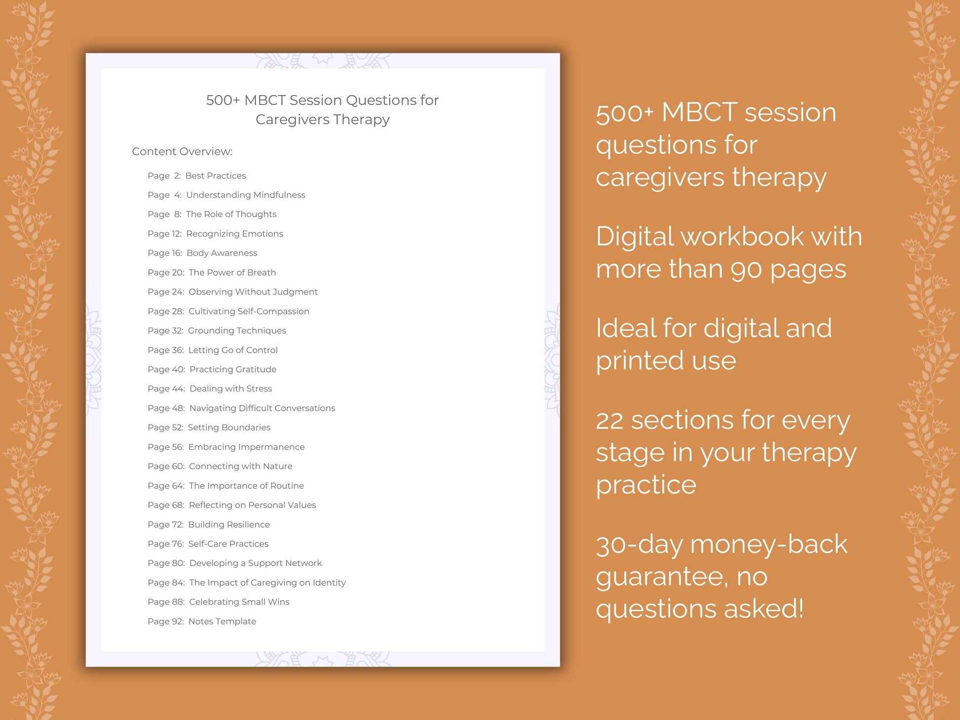 Caregivers Mindfulness-Based Cognitive Therapy (MBCT) Therapist Worksheets