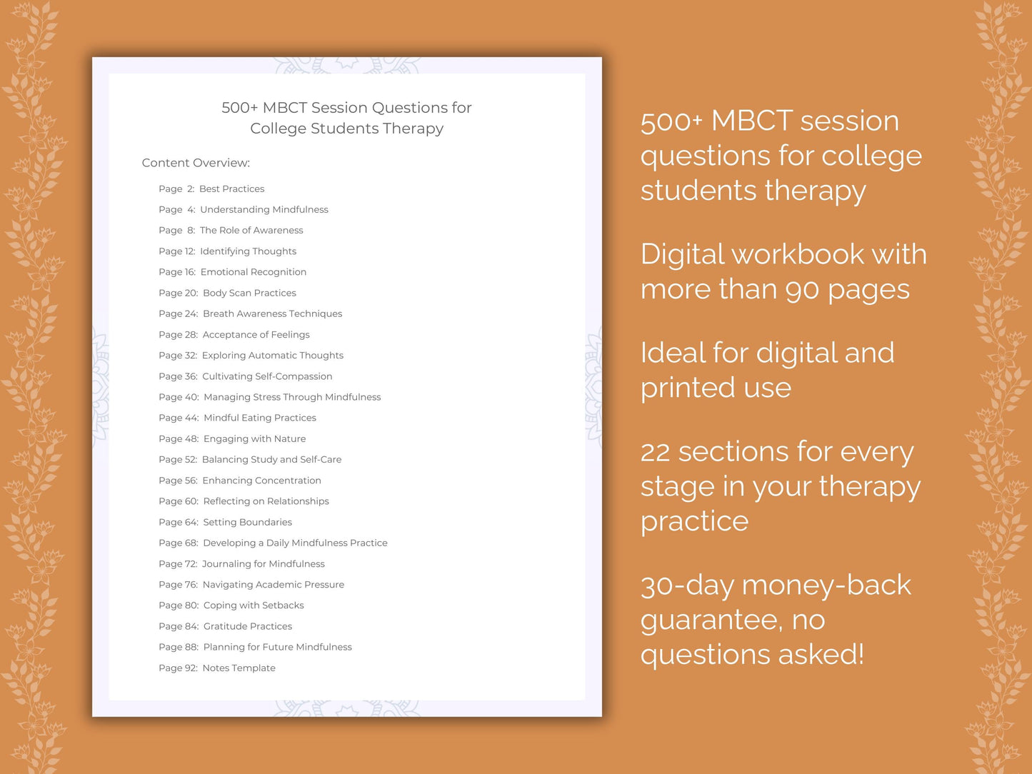 College Students Mindfulness-Based Cognitive Therapy (MBCT) Therapist Worksheets