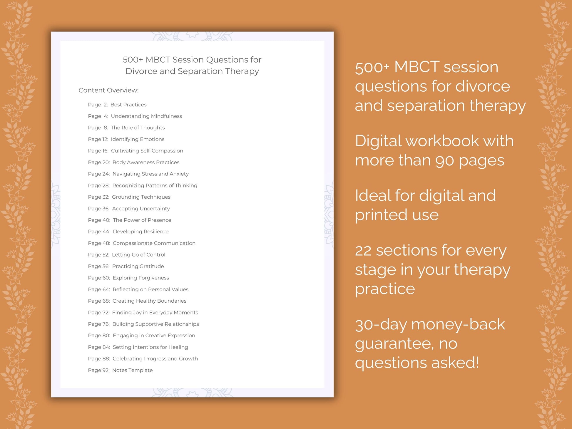 Divorce and Separation Mindfulness-Based Cognitive Therapy (MBCT) Therapist Worksheets