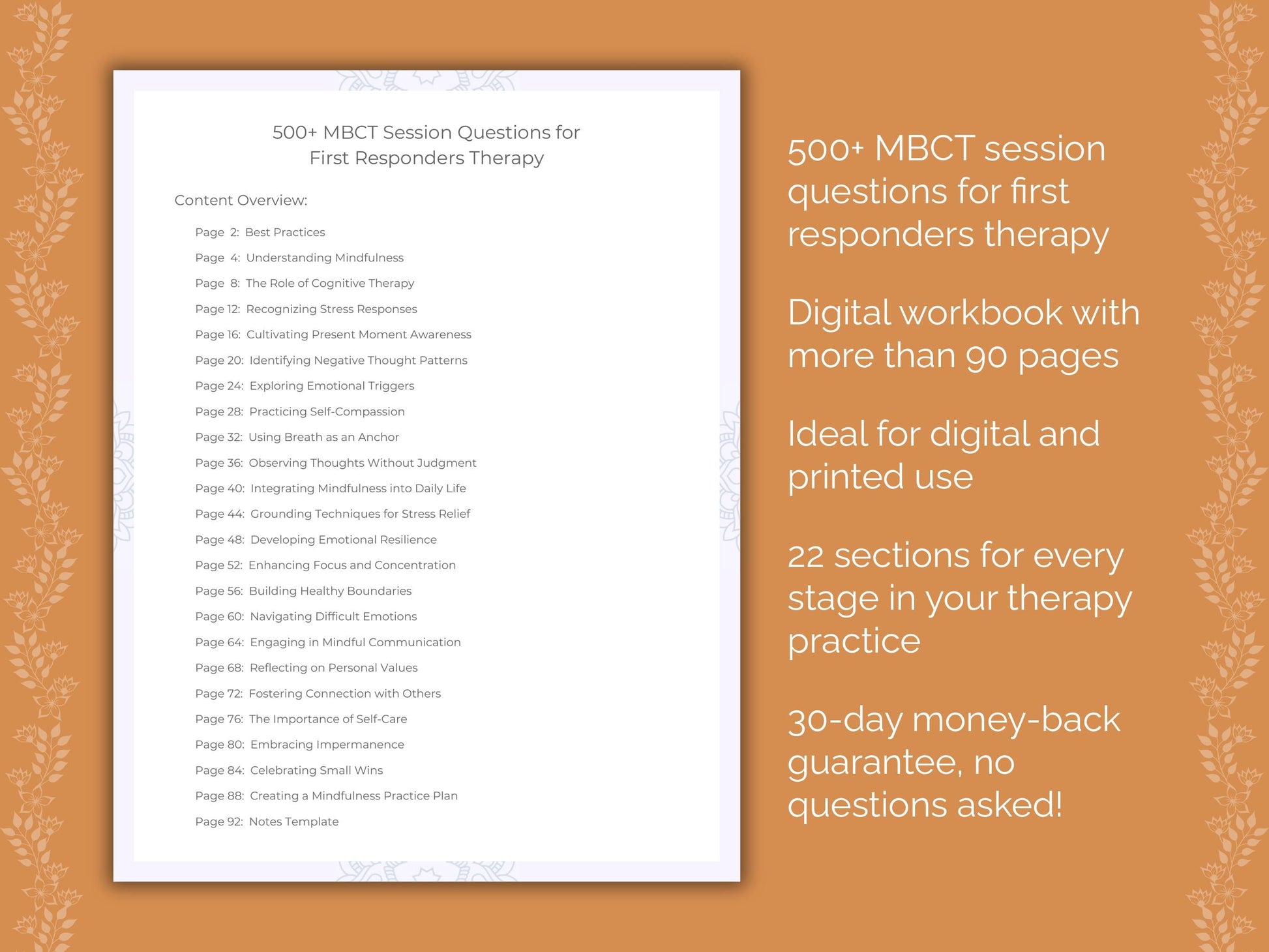 First Responders Mindfulness-Based Cognitive Therapy (MBCT) Therapist Worksheets