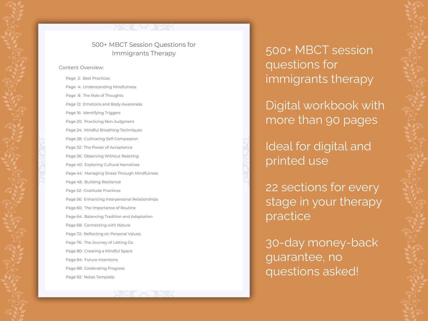 Immigrants Mindfulness-Based Cognitive Therapy (MBCT) Therapist Worksheets