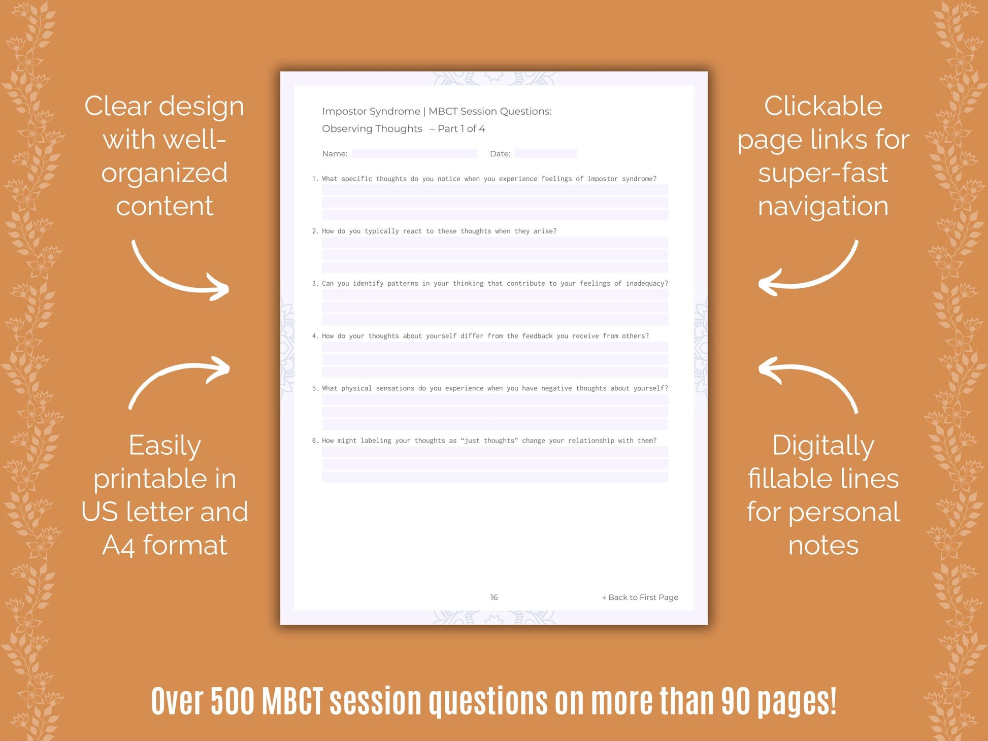 Impostor Syndrome Mindfulness-Based Cognitive Therapy (MBCT) Counseling Templates