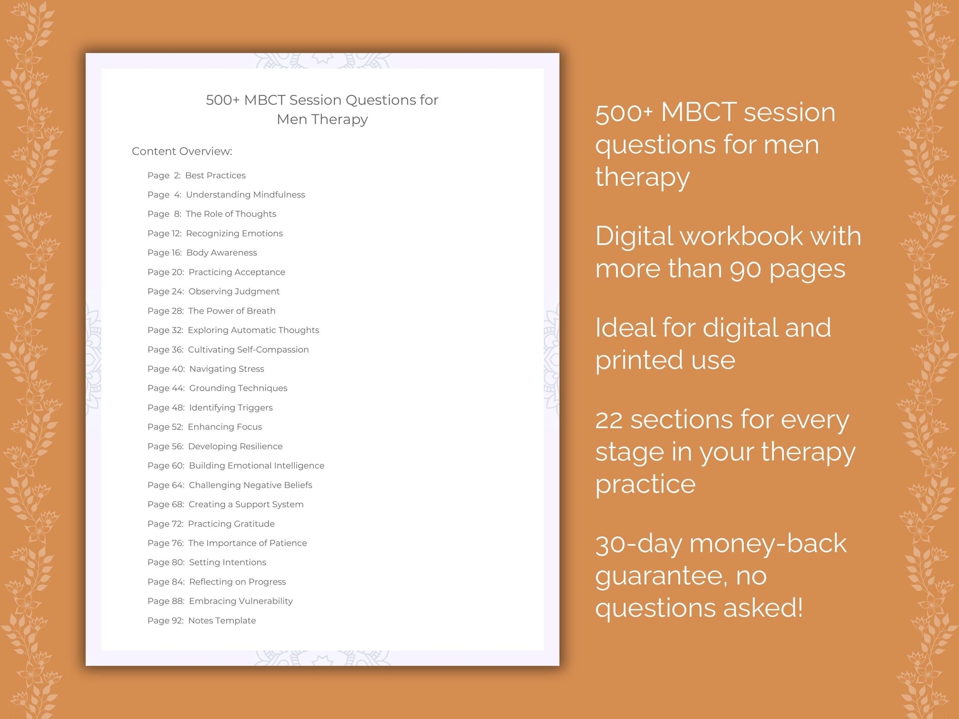 Men Mindfulness-Based Cognitive Therapy (MBCT) Therapist Worksheets