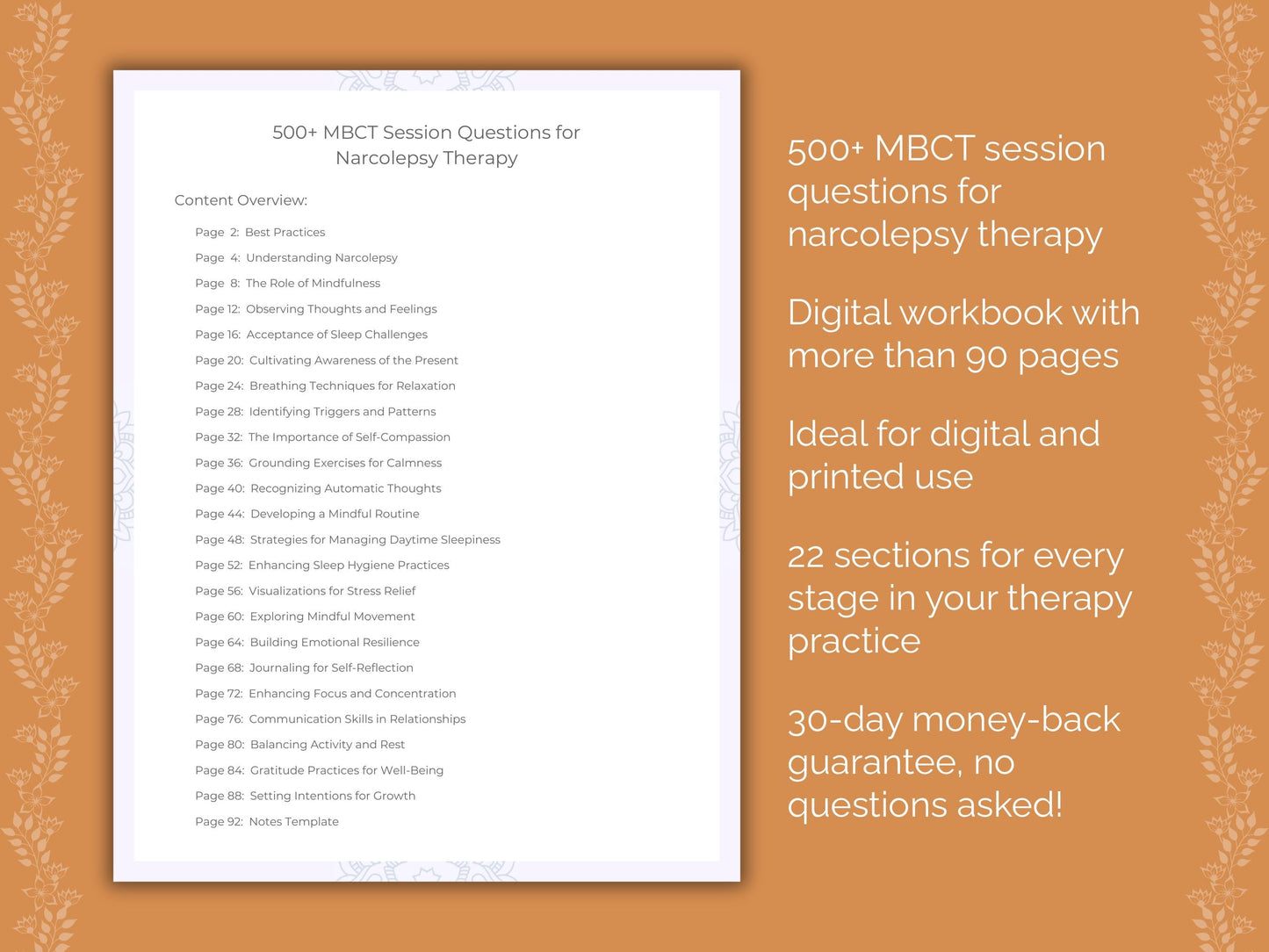 Narcolepsy Mindfulness-Based Cognitive Therapy (MBCT) Therapist Worksheets