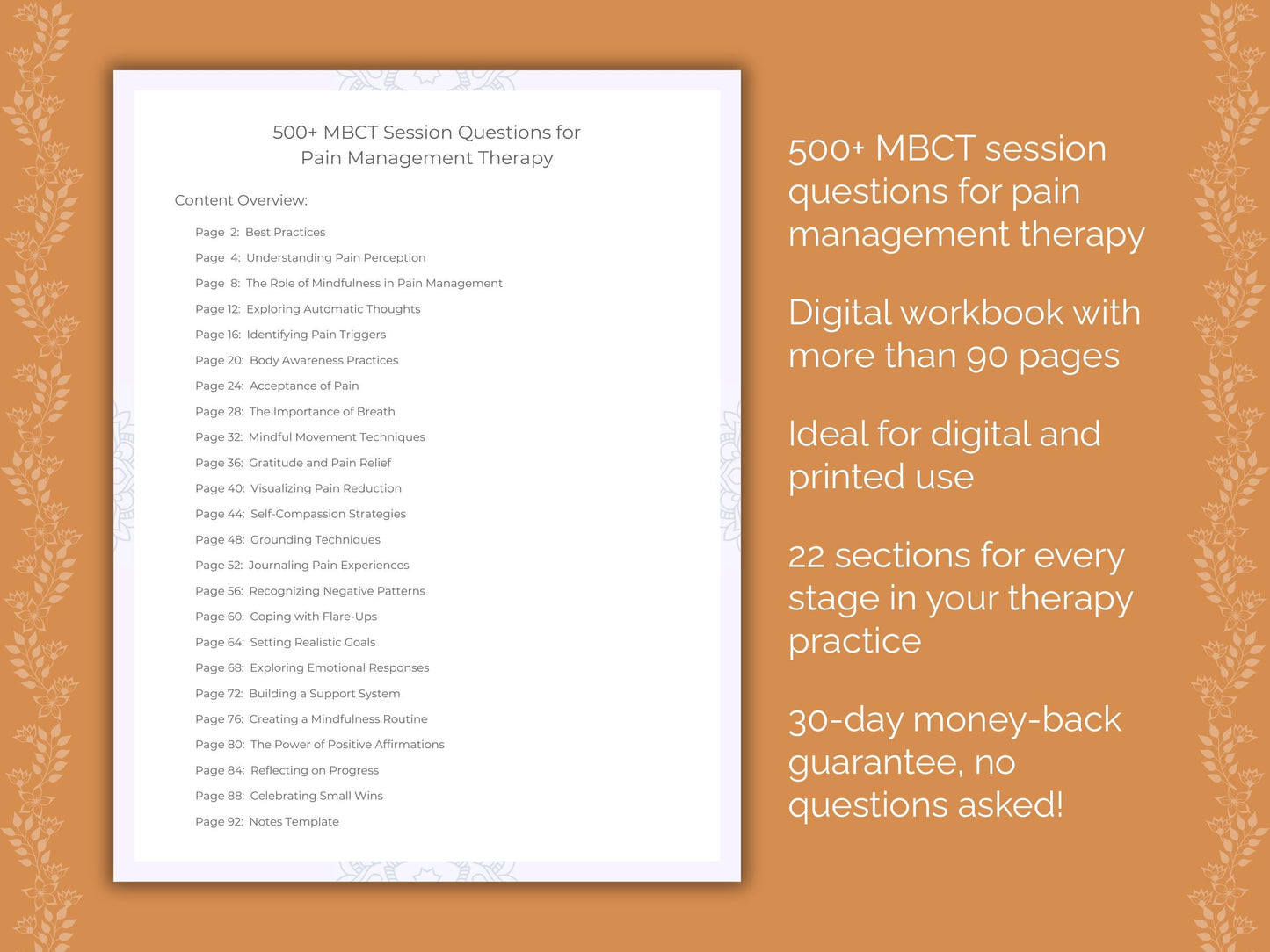 Pain Management Mindfulness-Based Cognitive Therapy (MBCT) Therapist Worksheets