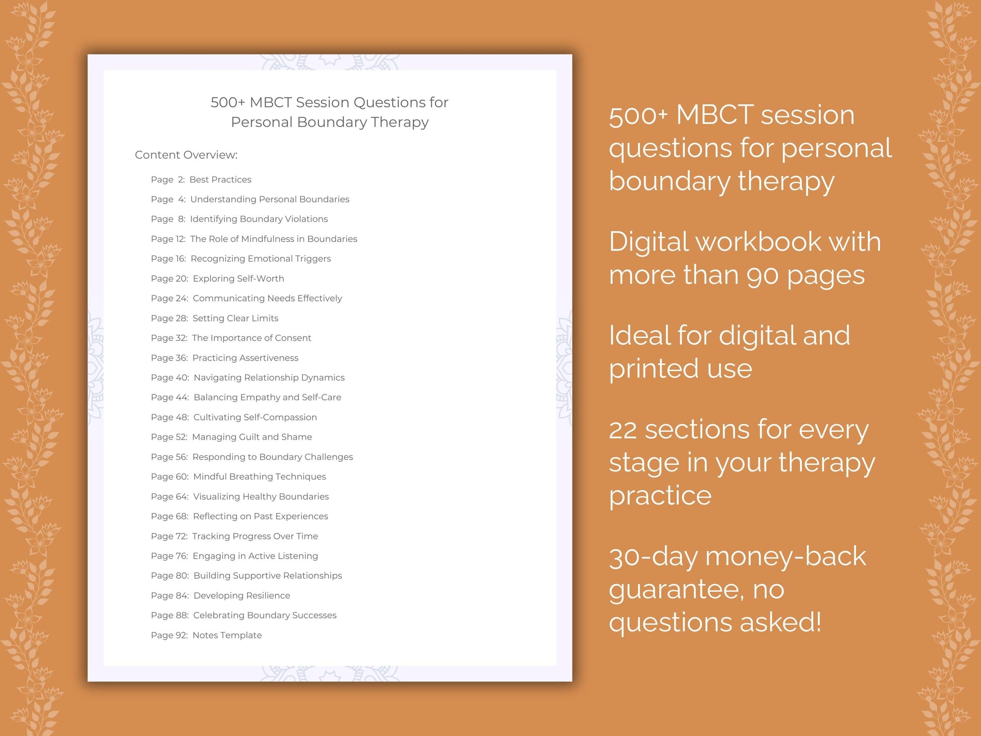 Personal Boundary Mindfulness-Based Cognitive Therapy (MBCT) Therapist Worksheets