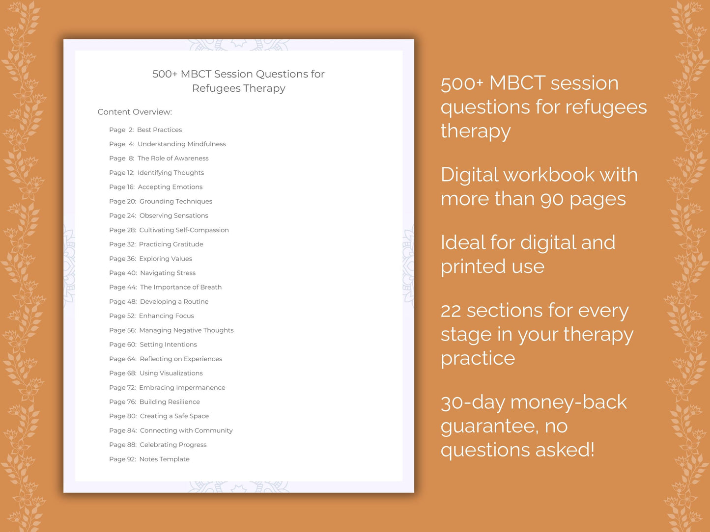 Refugees Mindfulness-Based Cognitive Therapy (MBCT) Therapist Worksheets