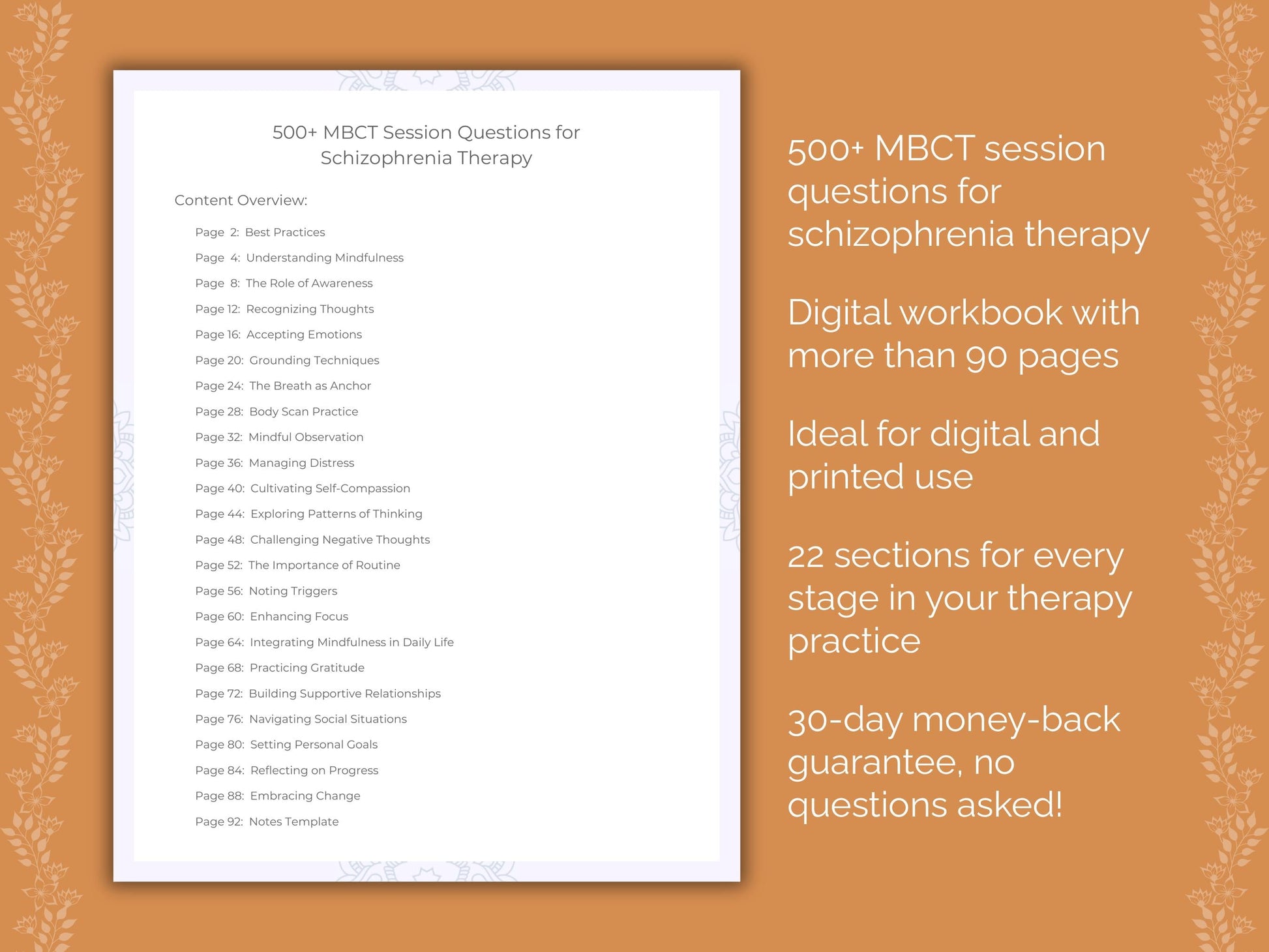 Schizophrenia Mindfulness-Based Cognitive Therapy (MBCT) Therapist Worksheets