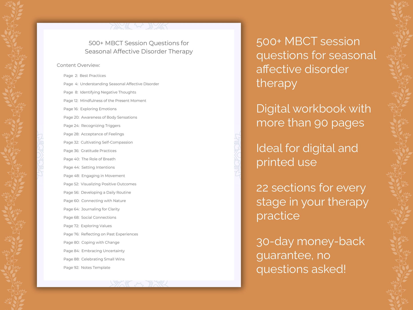 Seasonal Affective Disorder Mindfulness-Based Cognitive Therapy (MBCT) Therapist Worksheets