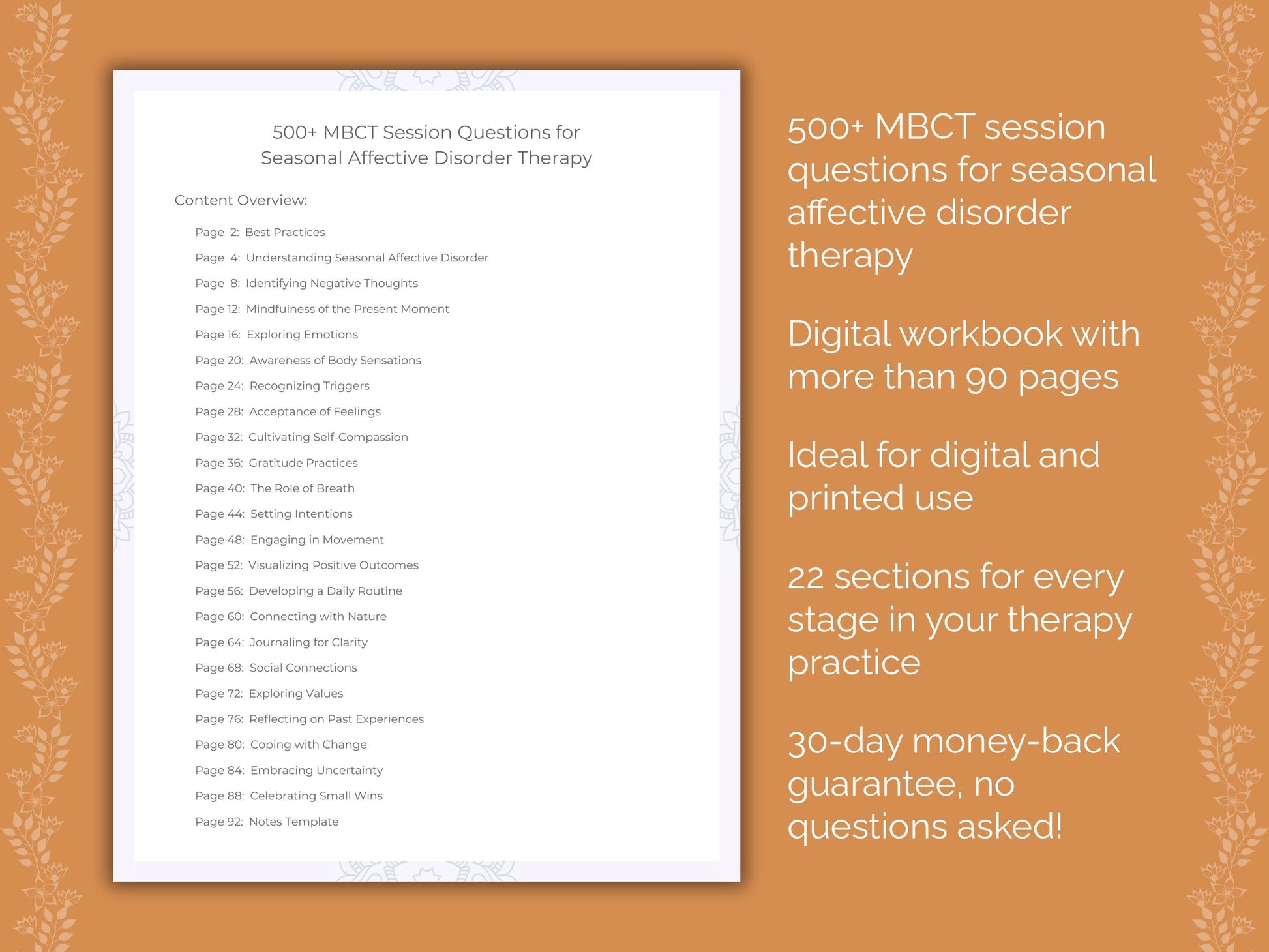 Seasonal Affective Disorder Mindfulness-Based Cognitive Therapy (MBCT) Therapist Worksheets