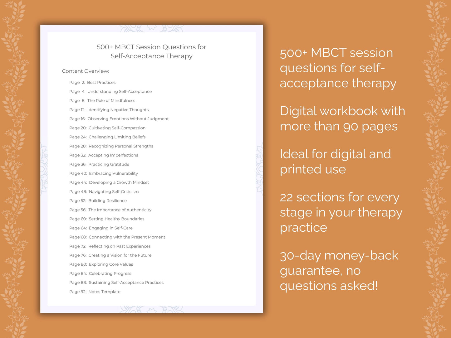 Self-Acceptance Mindfulness-Based Cognitive Therapy (MBCT) Therapist Worksheets