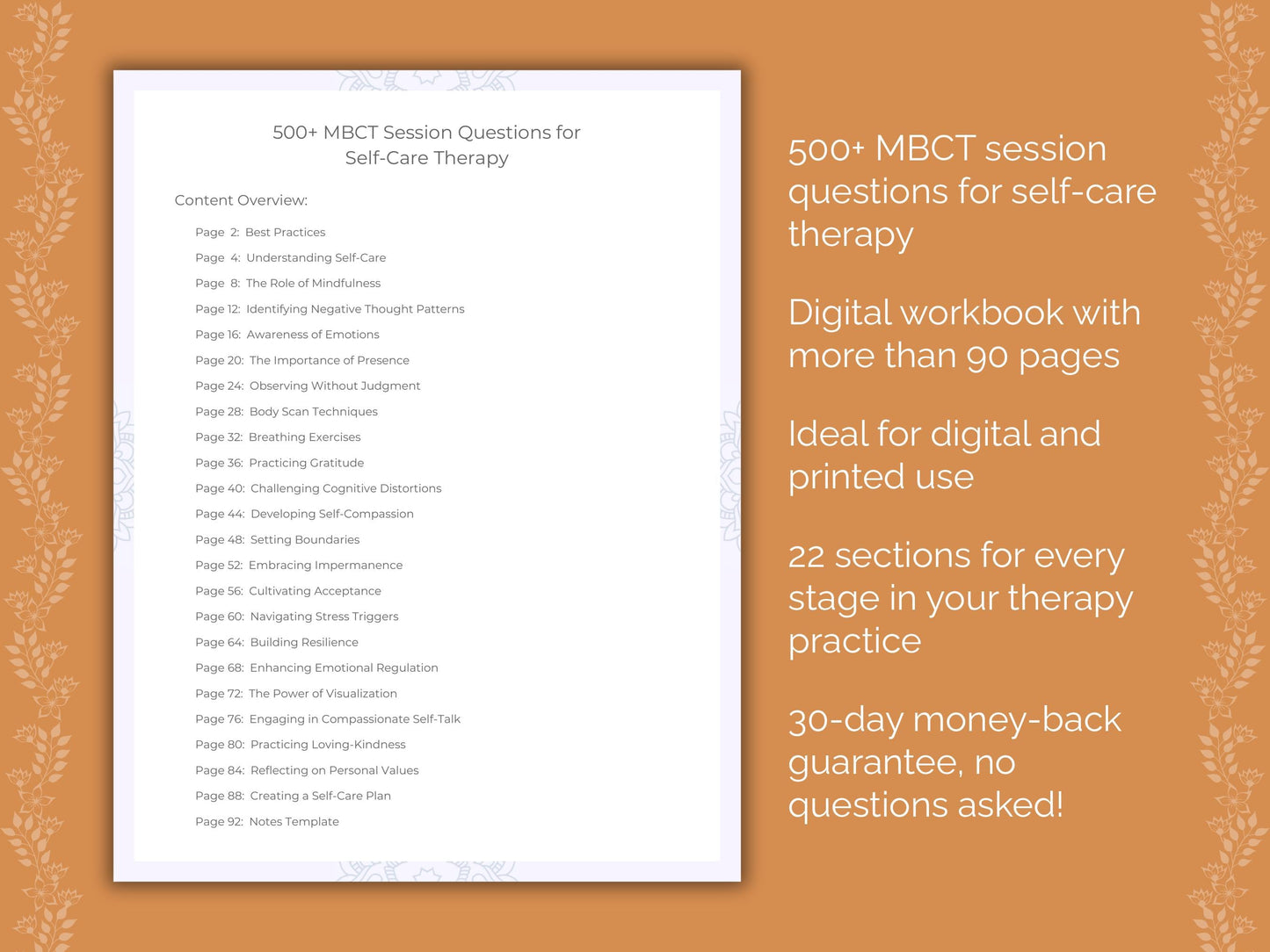 Self-Care Mindfulness-Based Cognitive Therapy (MBCT) Therapist Worksheets