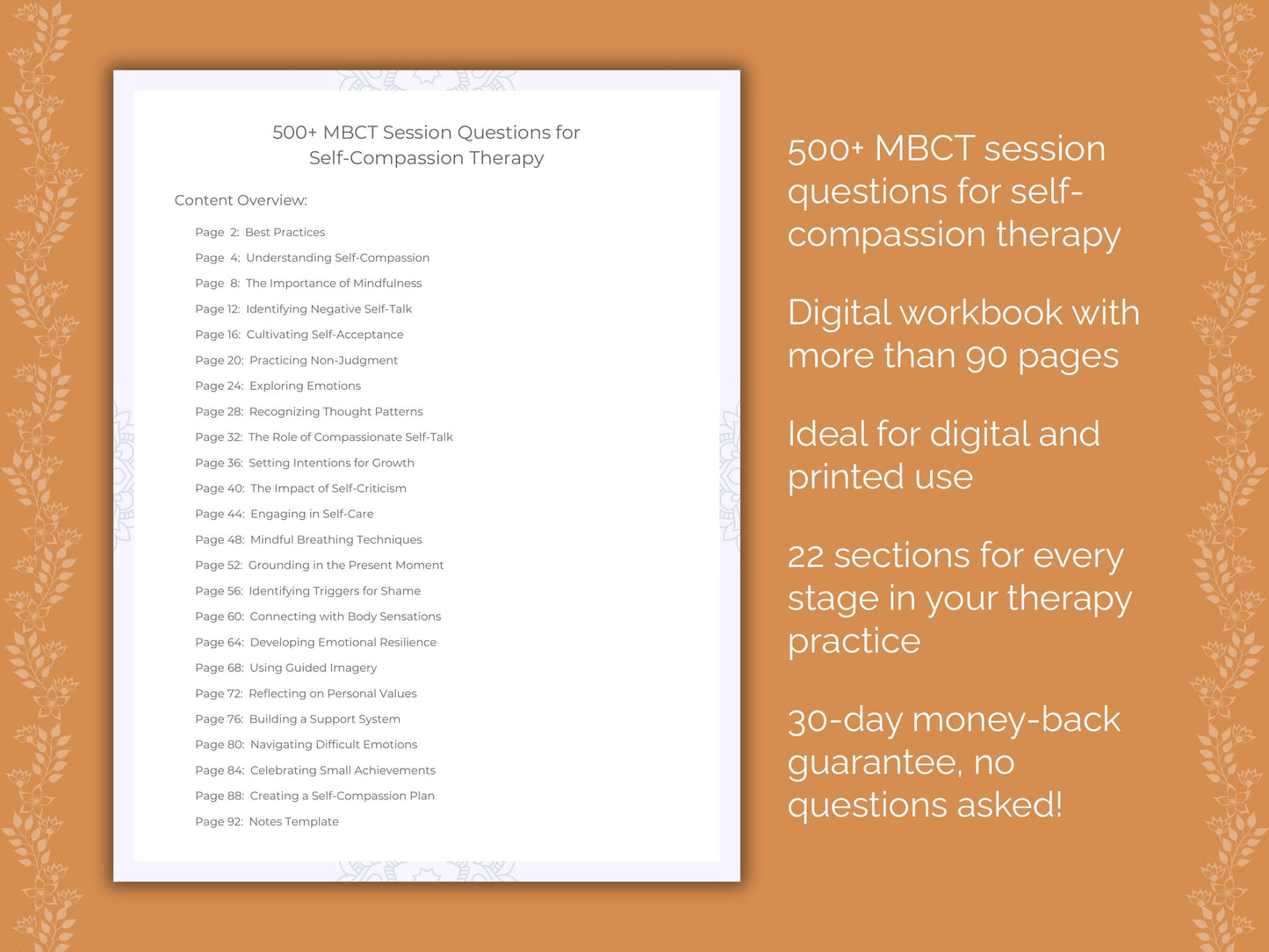 Self-Compassion Mindfulness-Based Cognitive Therapy (MBCT) Therapist Worksheets