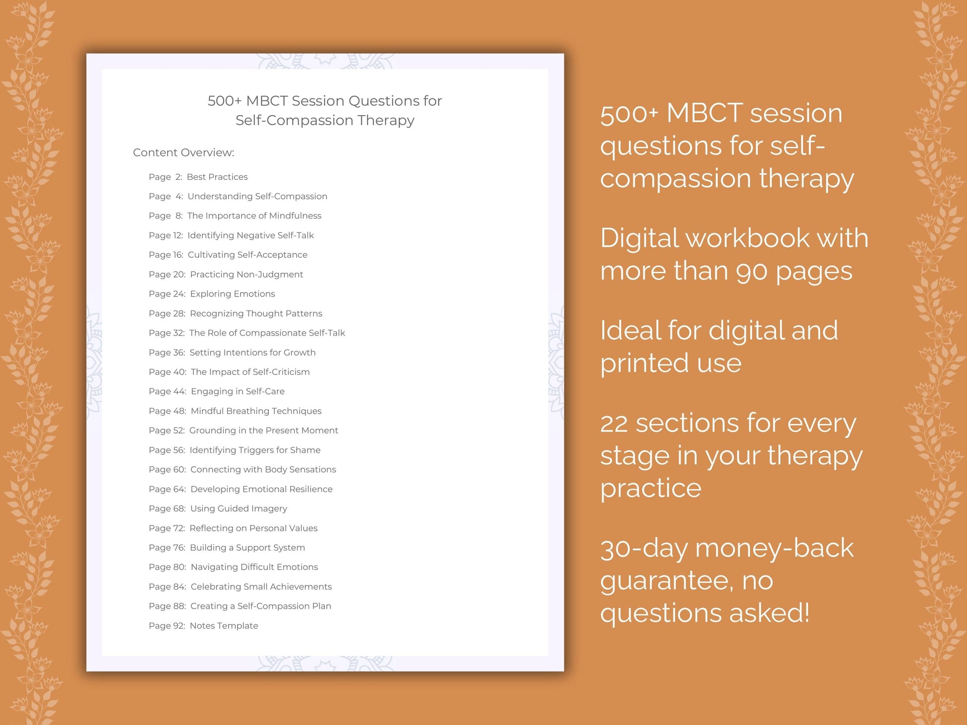 Self-Compassion Mindfulness-Based Cognitive Therapy (MBCT) Therapist Worksheets