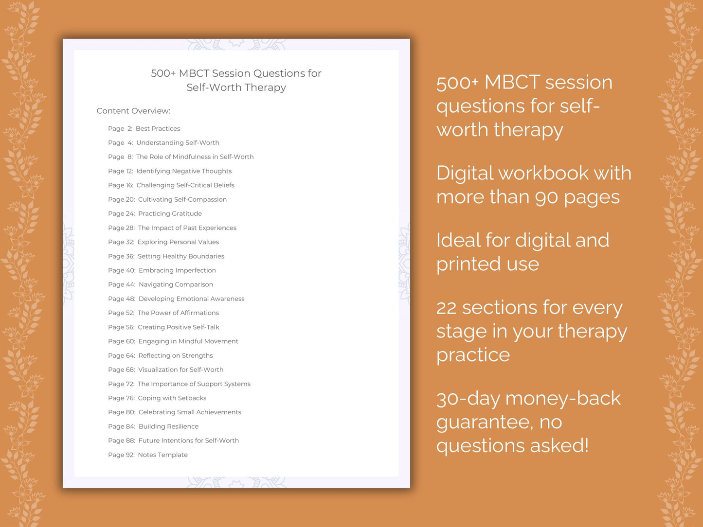 Self-Worth Mindfulness-Based Cognitive Therapy (MBCT) Therapist Worksheets