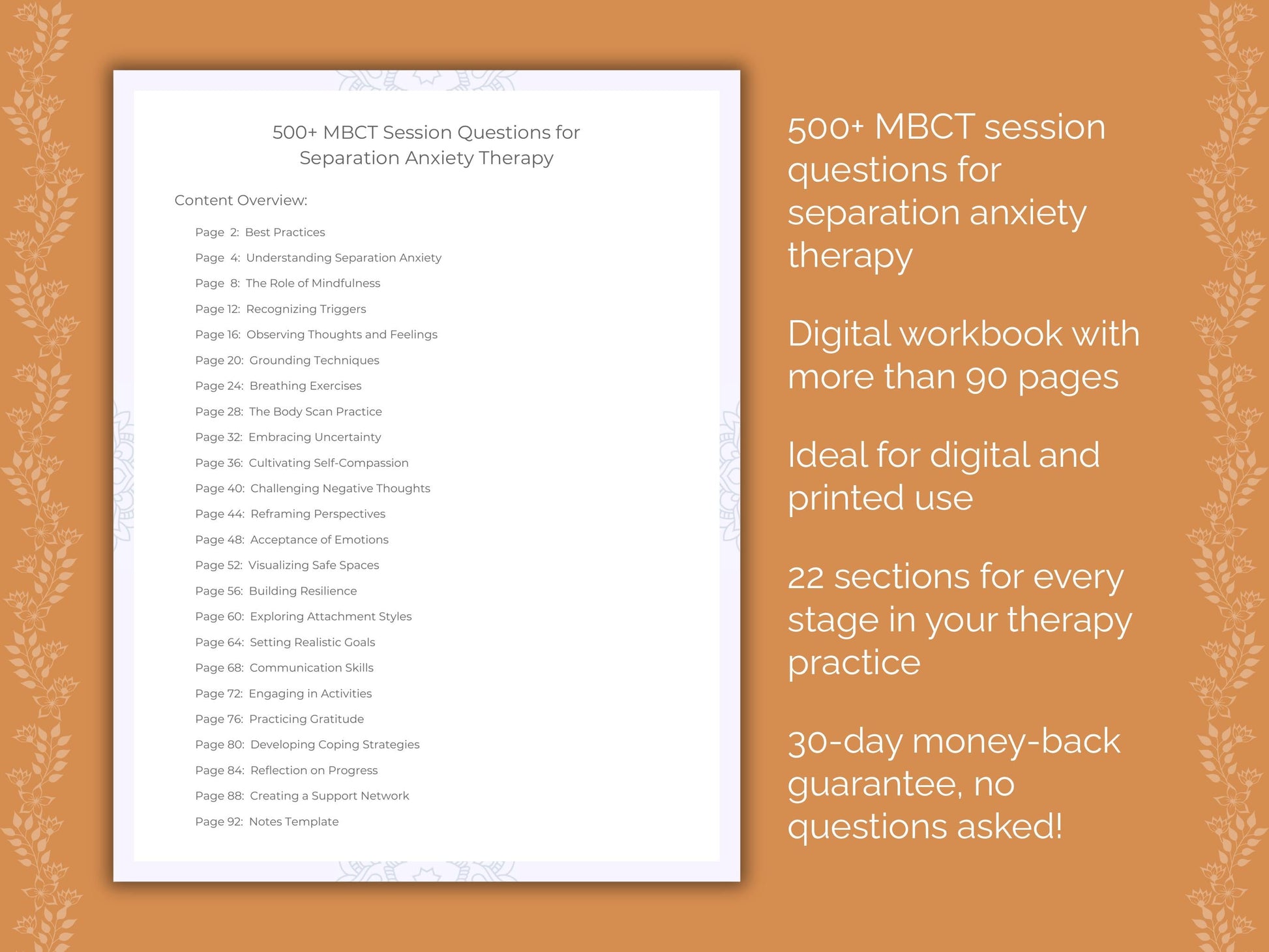 Separation Anxiety Mindfulness-Based Cognitive Therapy (MBCT) Therapist Worksheets