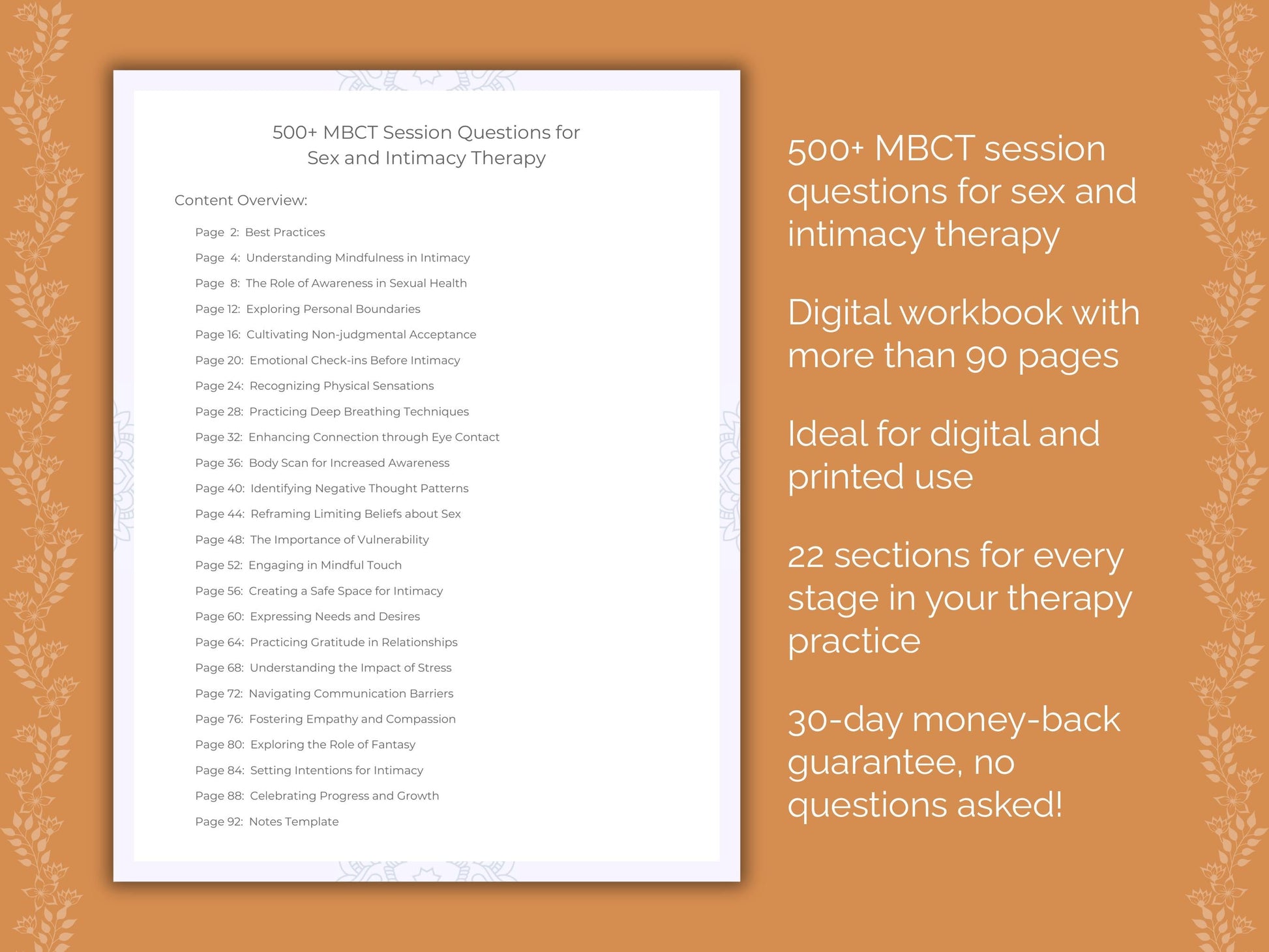 Sex and Intimacy Mindfulness-Based Cognitive Therapy (MBCT) Therapist Worksheets