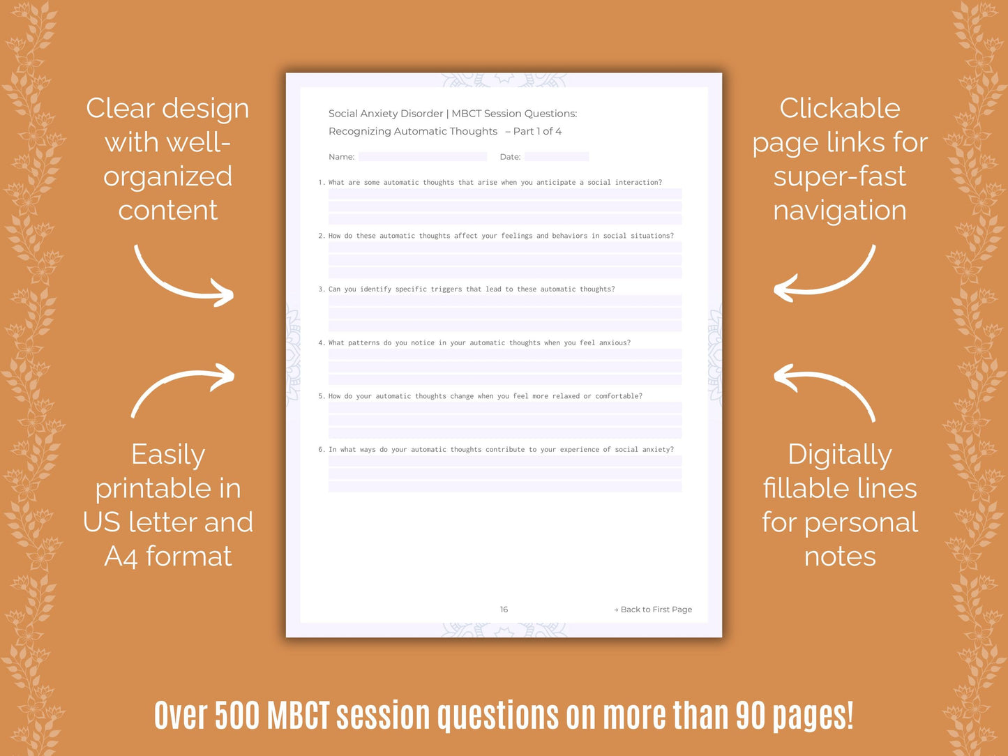 Social Anxiety Disorder Mindfulness-Based Cognitive Therapy (MBCT) Counseling Templates