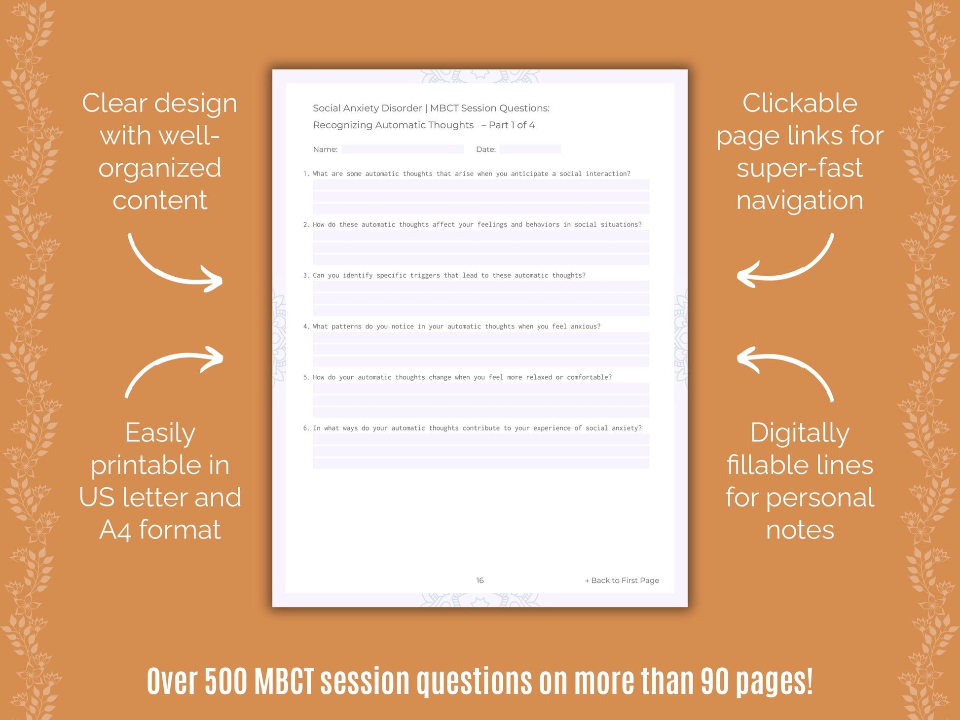 Social Anxiety Disorder Mindfulness-Based Cognitive Therapy (MBCT) Counseling Templates