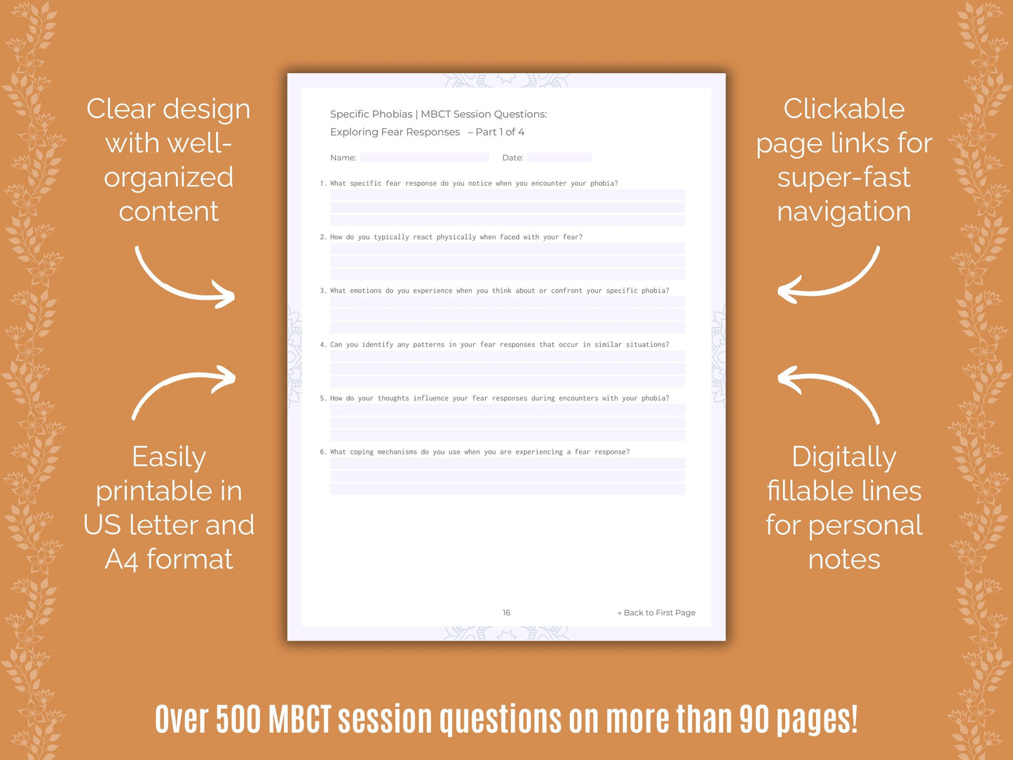 Specific Phobias Mindfulness-Based Cognitive Therapy (MBCT) Counseling Templates