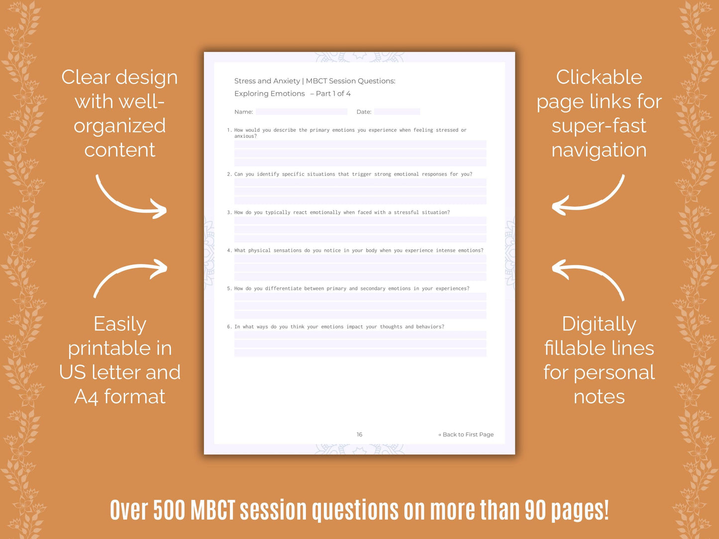 Stress and Anxiety Mindfulness-Based Cognitive Therapy (MBCT) Counseling Templates