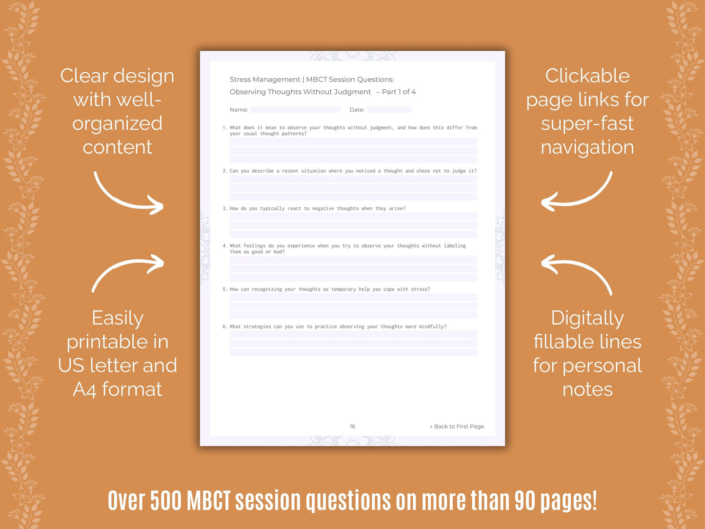 Stress Management Mindfulness-Based Cognitive Therapy (MBCT) Counseling Templates