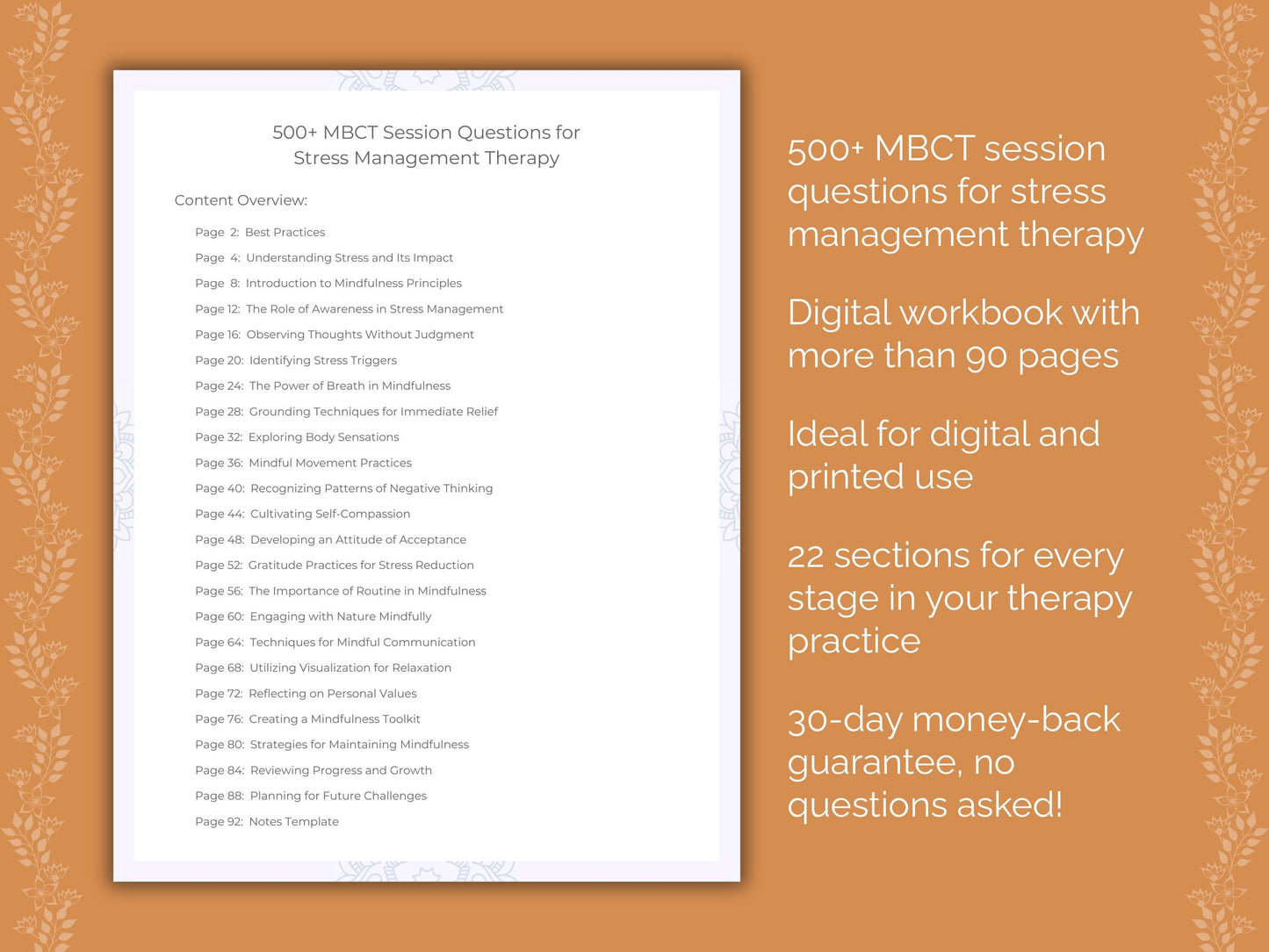 Stress Management Mindfulness-Based Cognitive Therapy (MBCT) Therapist Worksheets