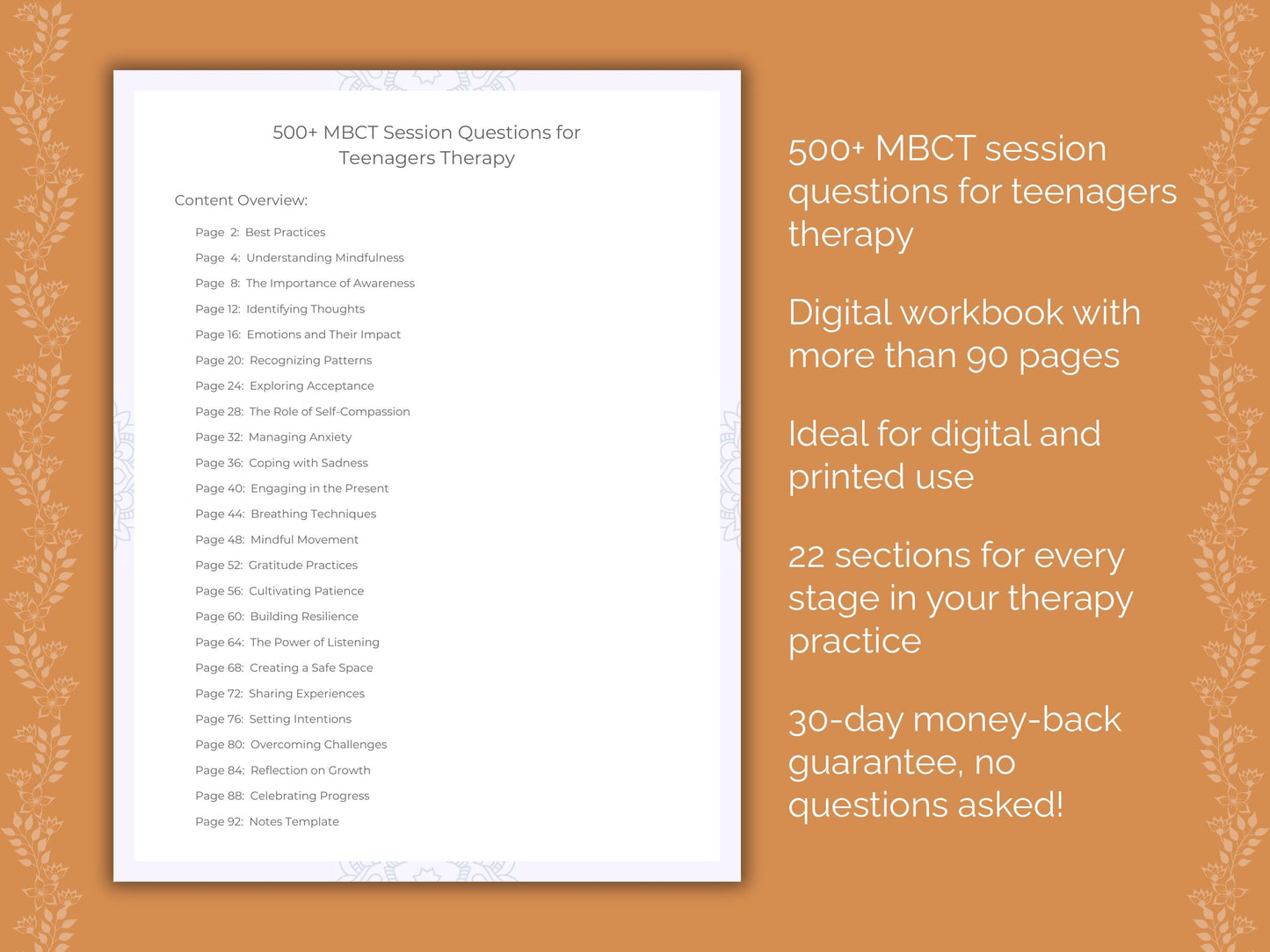 Teenagers Mindfulness-Based Cognitive Therapy (MBCT) Therapist Worksheets