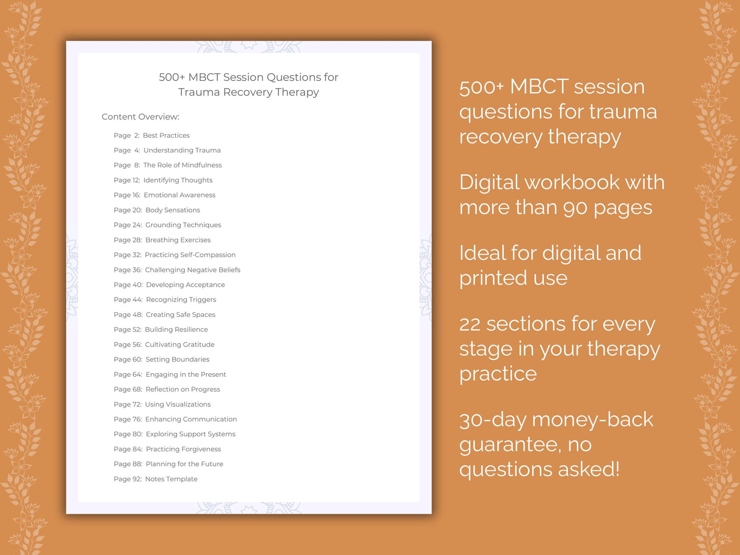 Trauma Recovery Mindfulness-Based Cognitive Therapy (MBCT) Therapist Worksheets